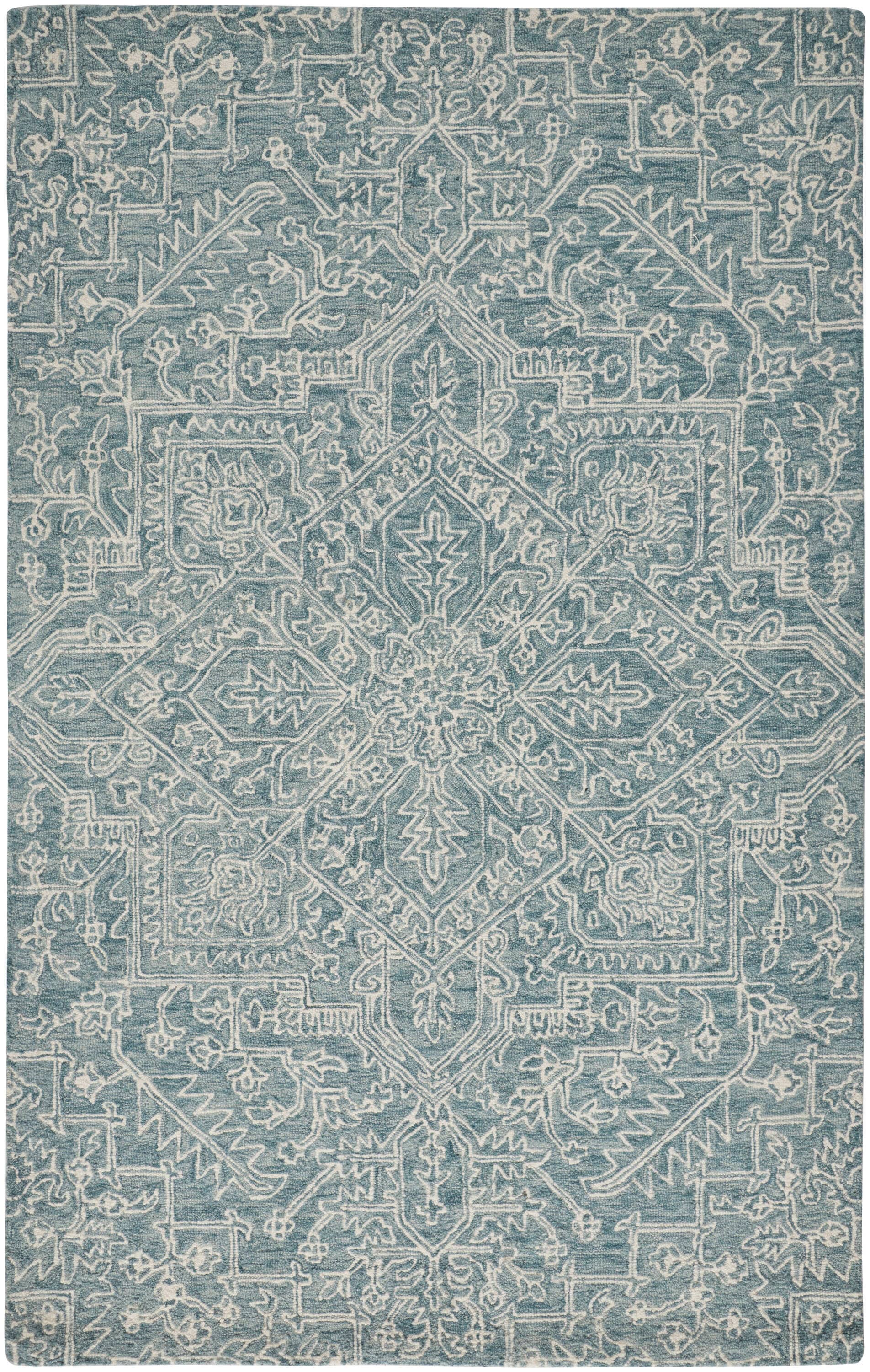 Room Envy 869R8778TEL000P00 2 x 3 (ft) Tufted Wool Blue/Ivory/Green Rectangular Indoor Medallion Area rug