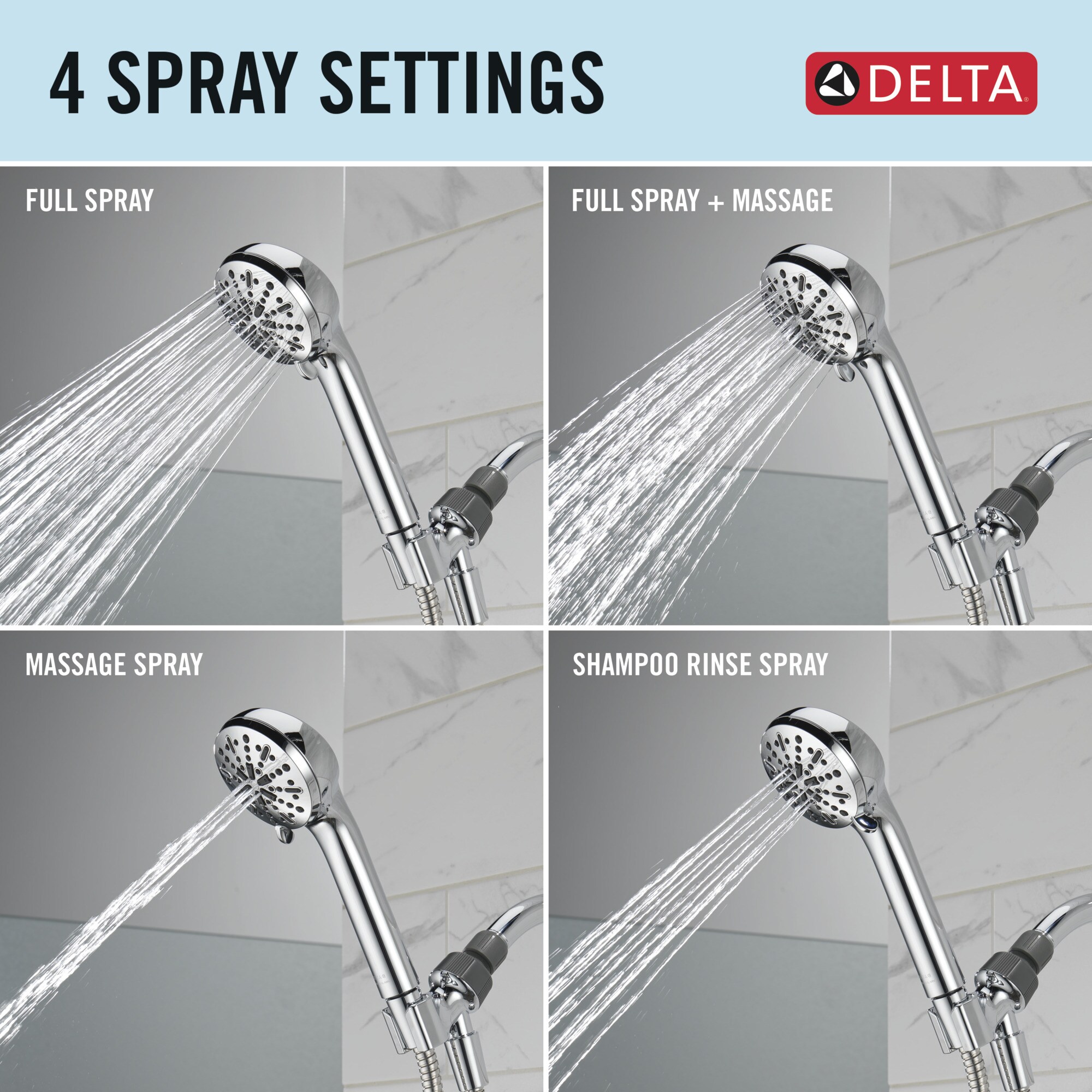 Chrome Adjustable Handheld Multi-Head Shower with Pulse