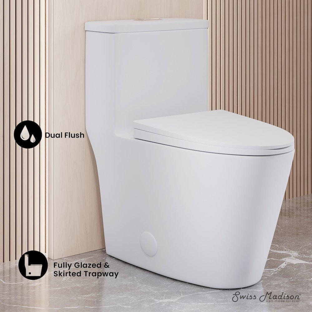 drencrom① Swiss Madison Dreux One Piece Elongated Dual Flush Toilet with