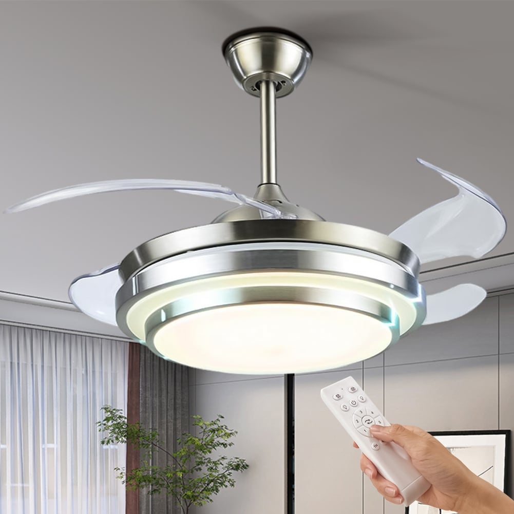 EFPERFECT 42-inch Retractable Ceiling Fan with Light - Brushed Nickel Finish 3-Color LED Remote Control