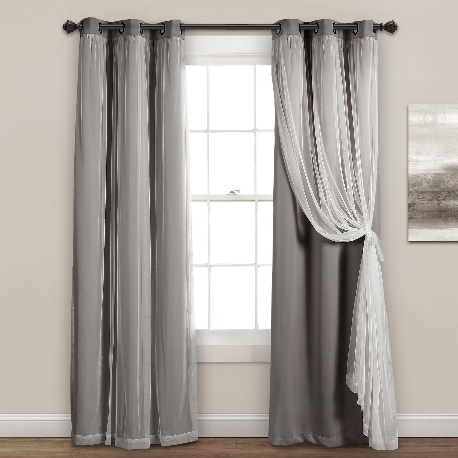 Dark Gray Sheer Grommet Blackout Polyester Window Panels