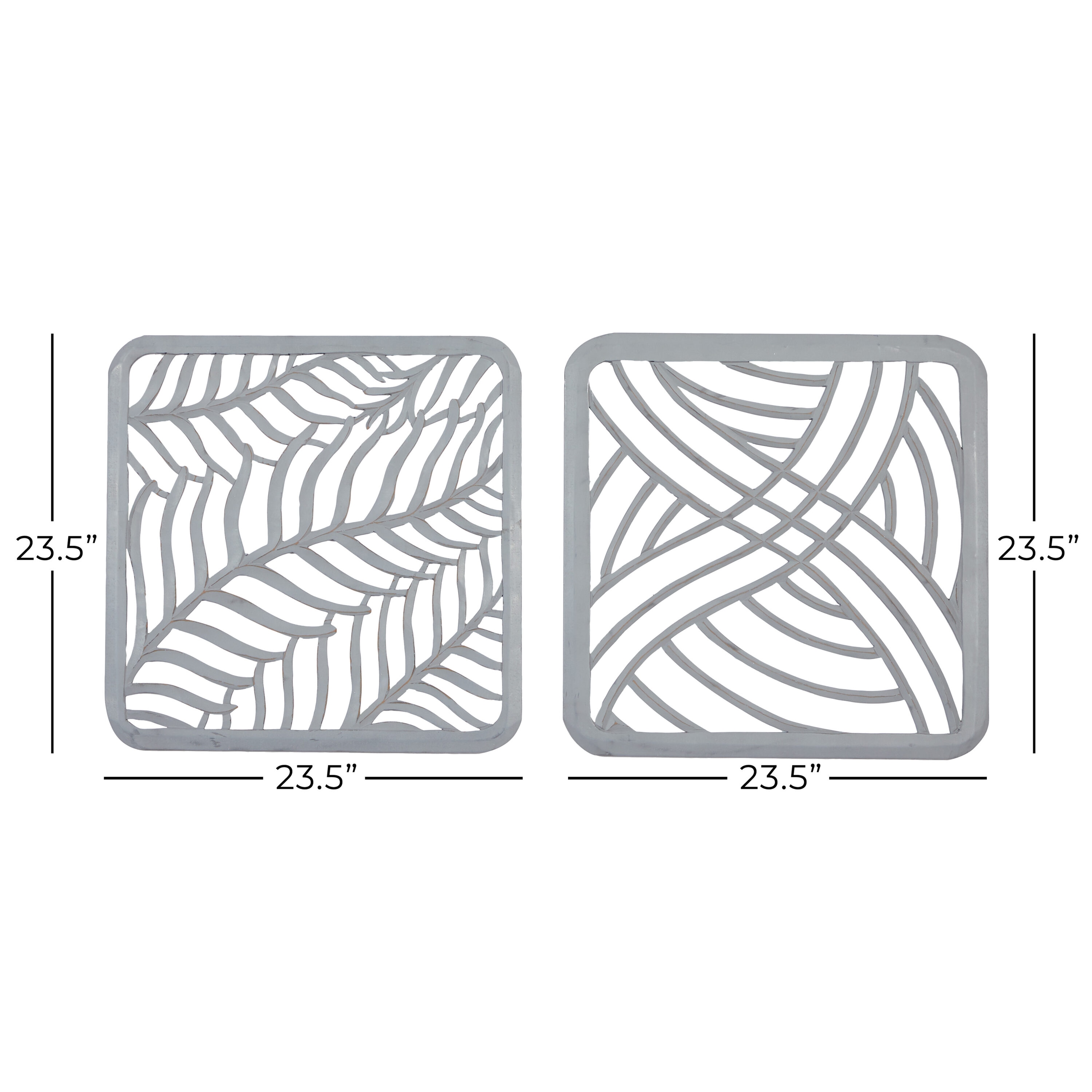 Gray Hand-Carved Abstract Wood Wall Panels, Set of 2