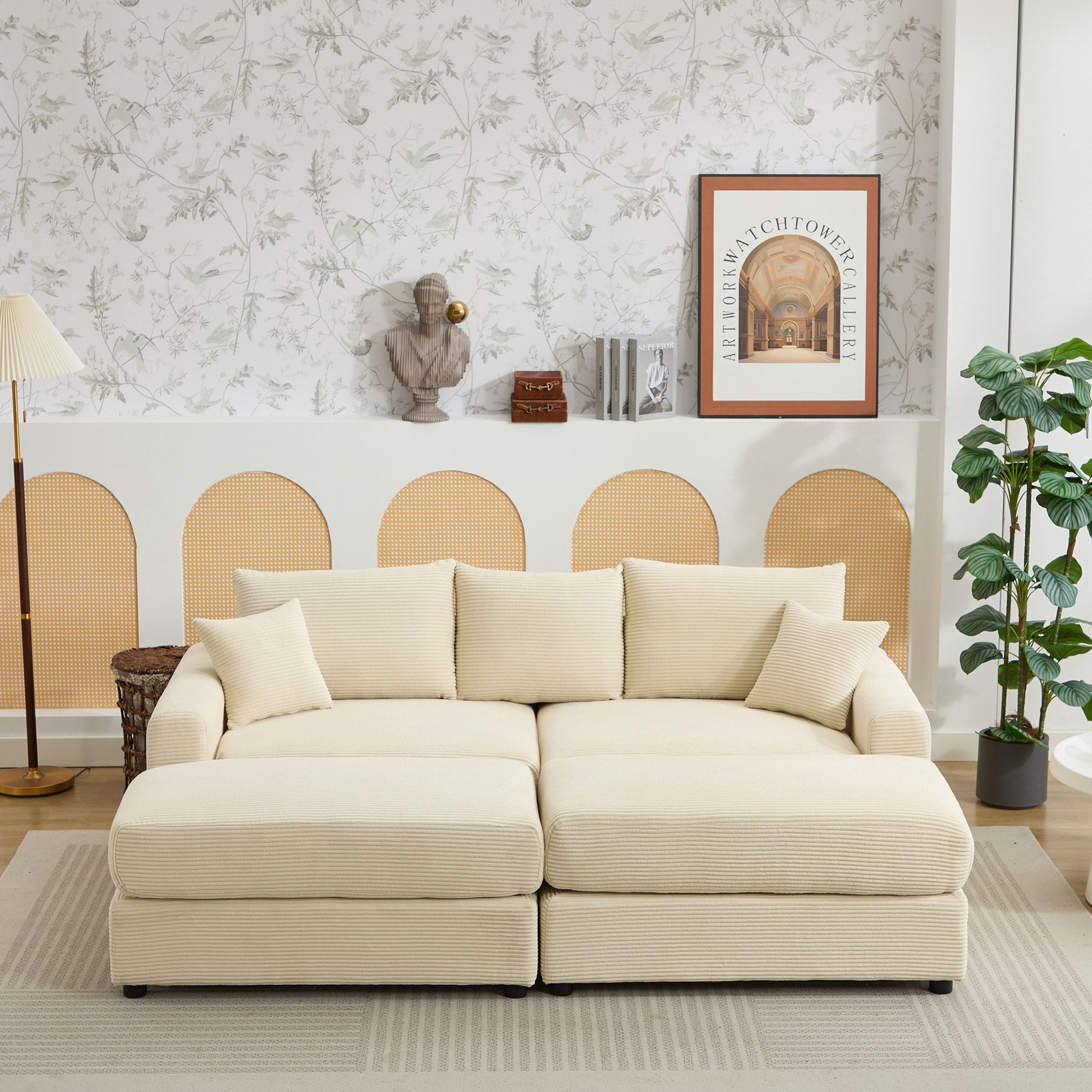 Bybafun YA3700404 82.7-in W Casual Beige 2-seater Reclining Sectional
