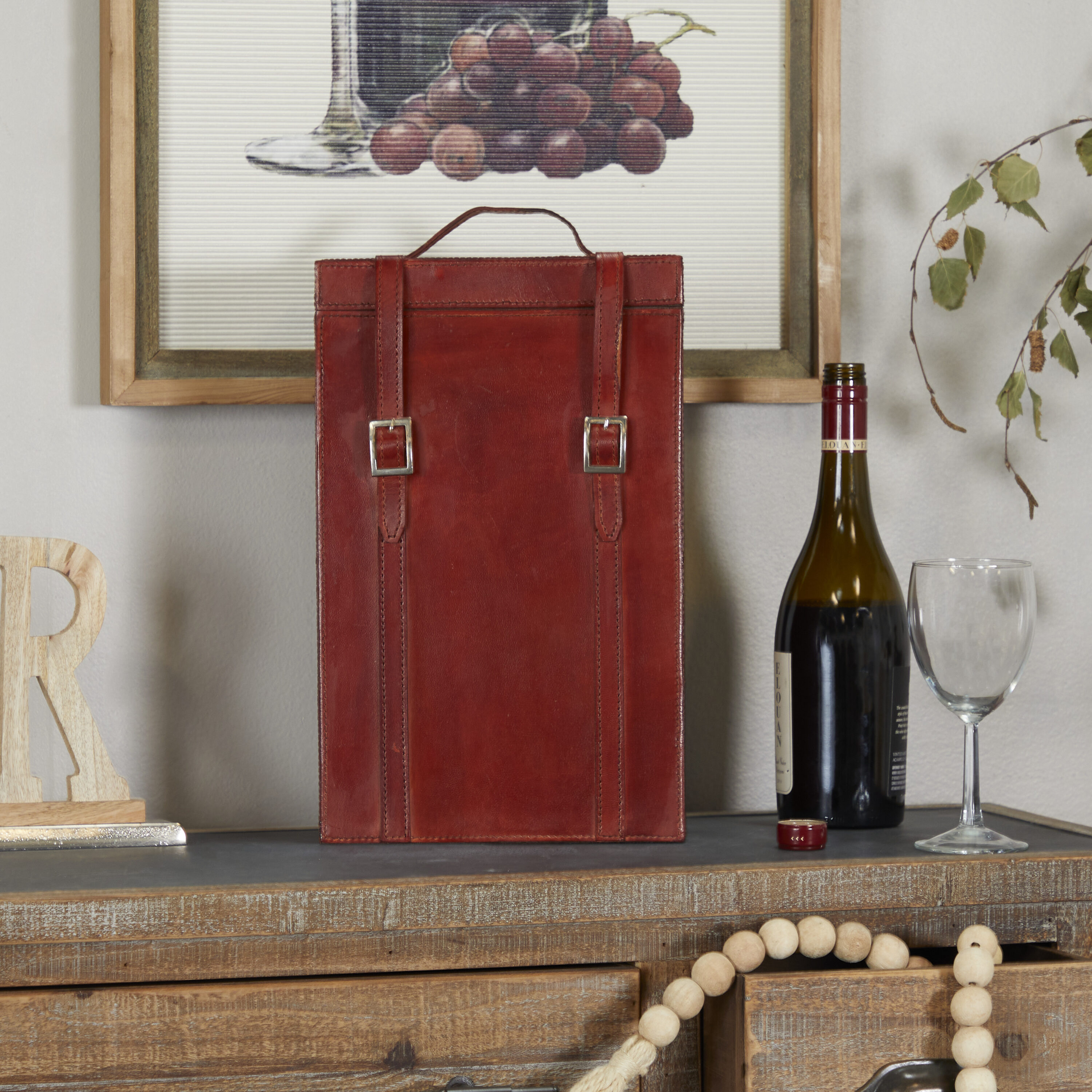 Grayson Lane 43080 2 -Bottle Red with Carrying Handle Wood Wine rack
