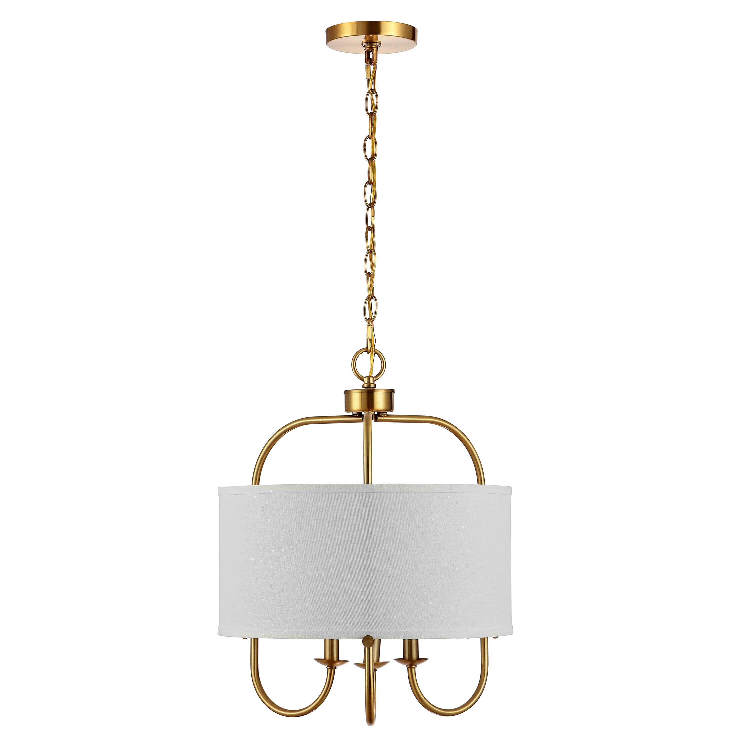 Jemmi 22" Gold Brass Drum Pendant with Off-White Shade and LED