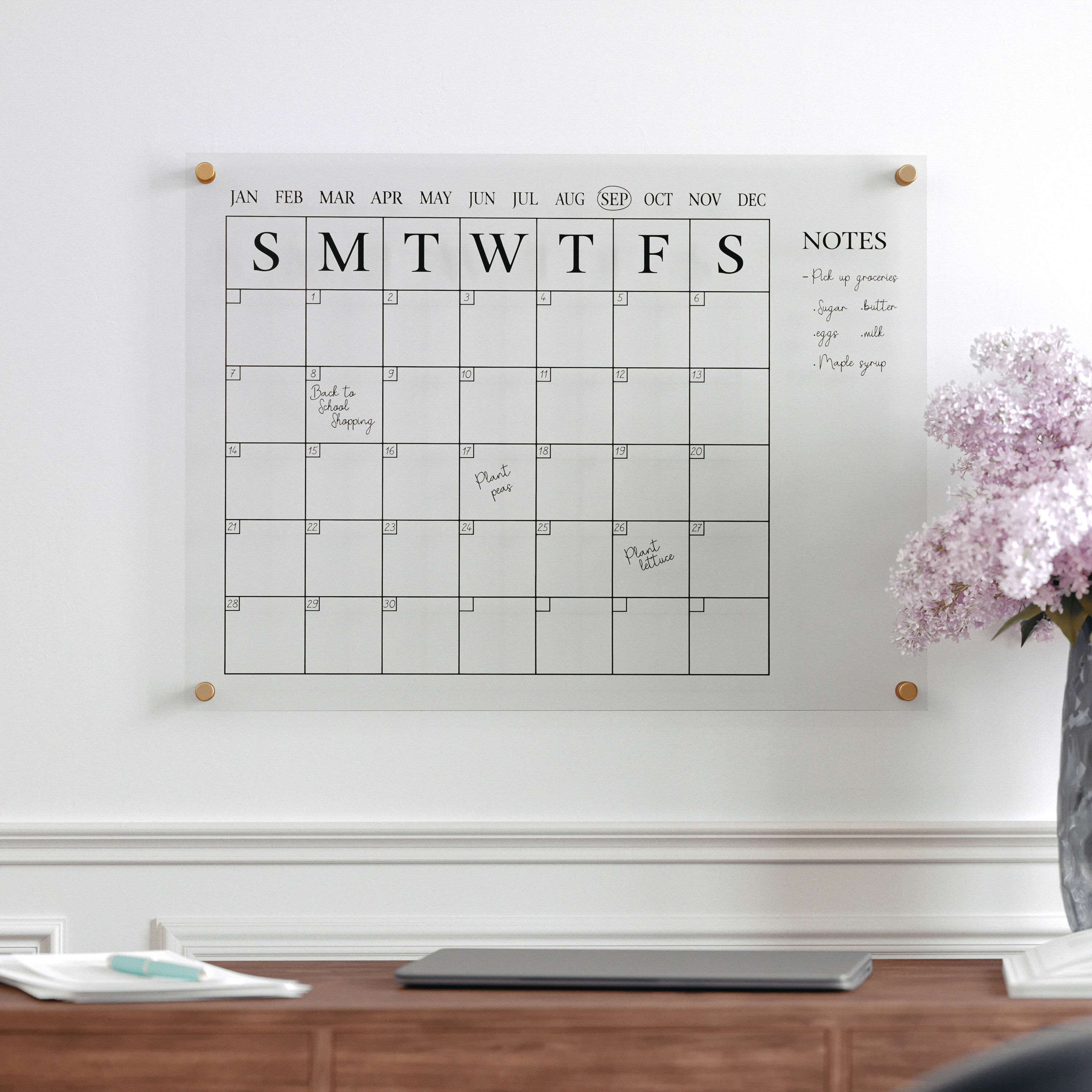 Martha Stewart Grayson Acrylic Wall Calendar with Notes with Dry Erase