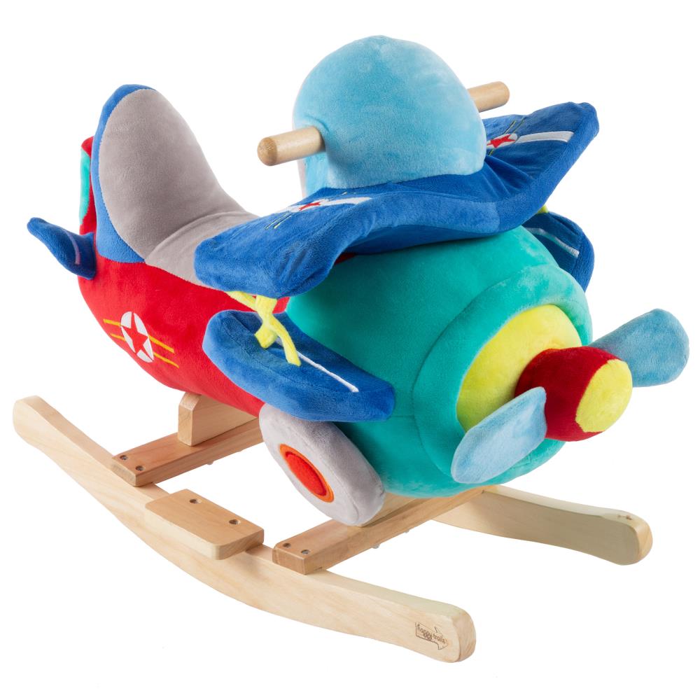 Toy Time 425175YVB Rocking Plane Toy- Kids Plush Stuffed Ride On Wooden Rockers with Sounds and Handles-Make Believe Play- Fun for Boys, Girls, Toddlers Rocking toy