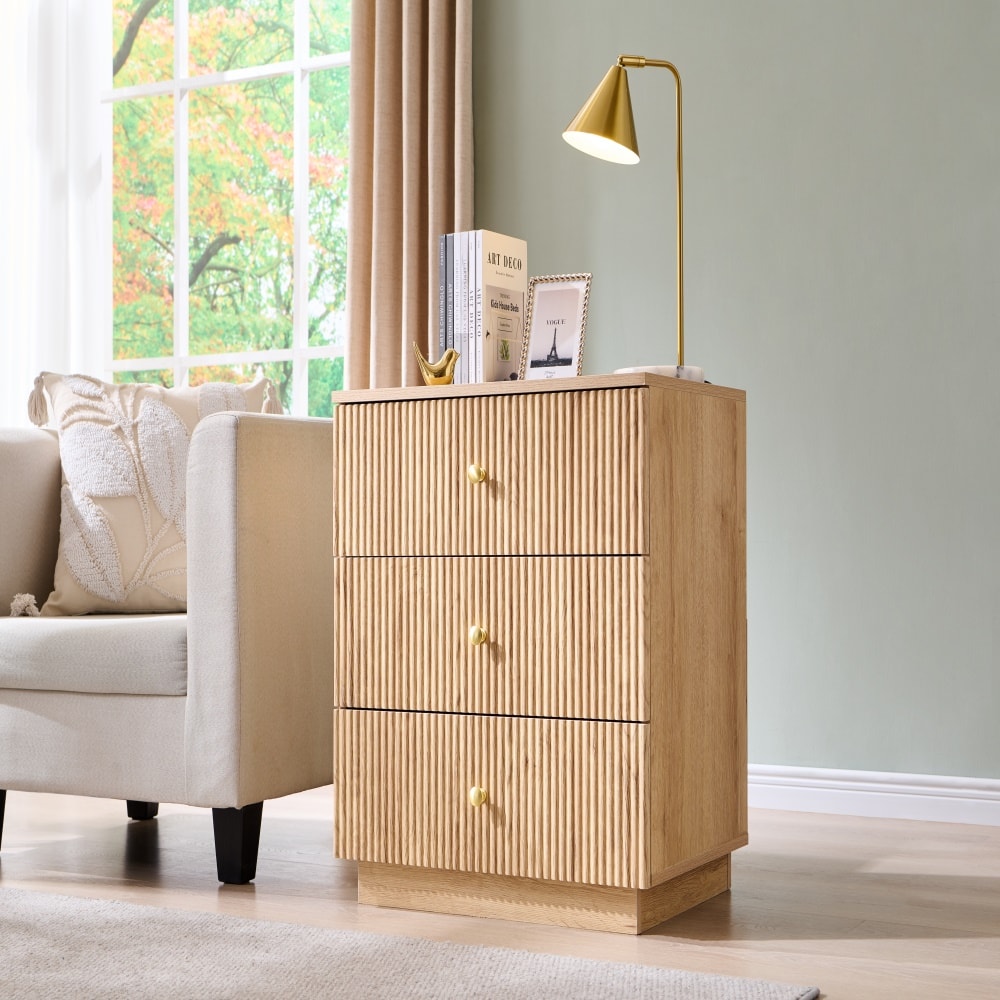 DecorUHome Nightstand with Charging Station Modern Fluted Bedside