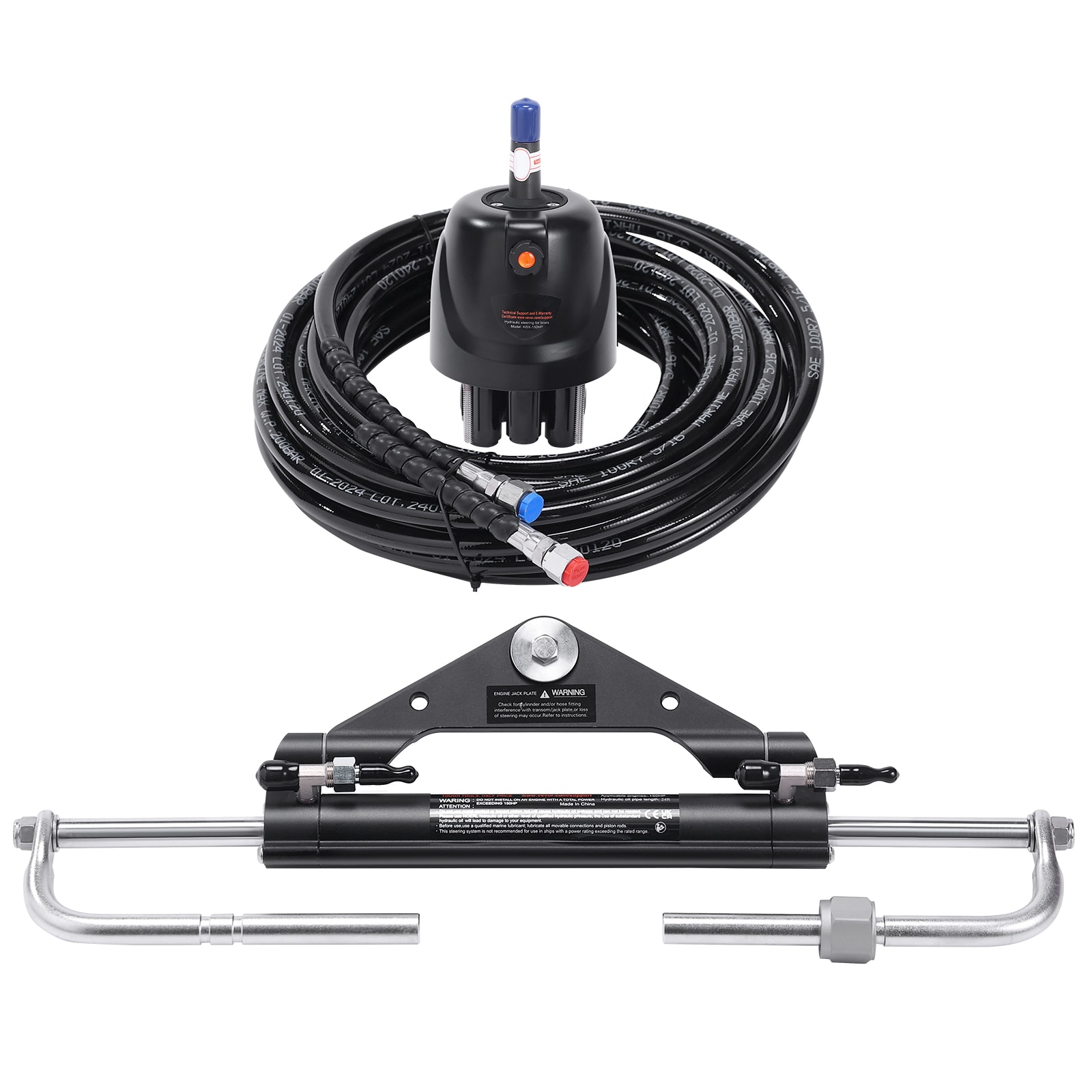 GIVIMO 150-HP Hydraulic Outboard Steering Kit with Two-Way Lock Cylinder and 2 x 24-ft Hose #LW047GIVSS318