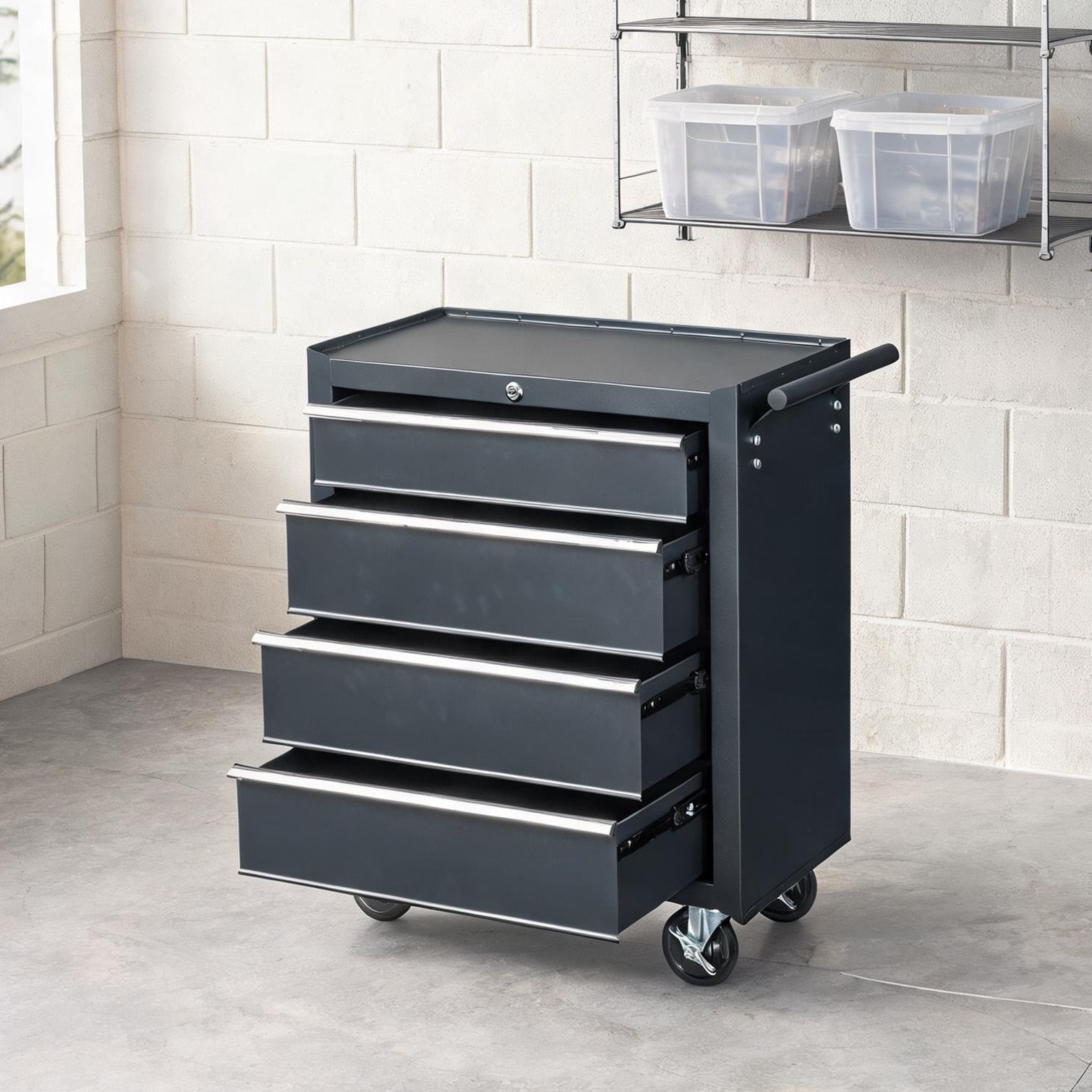 chillscreamni 4-Drawer Steel Instrument Cart Black Finish 330 lb Capacity 28.7 x 26.8 x 15.4