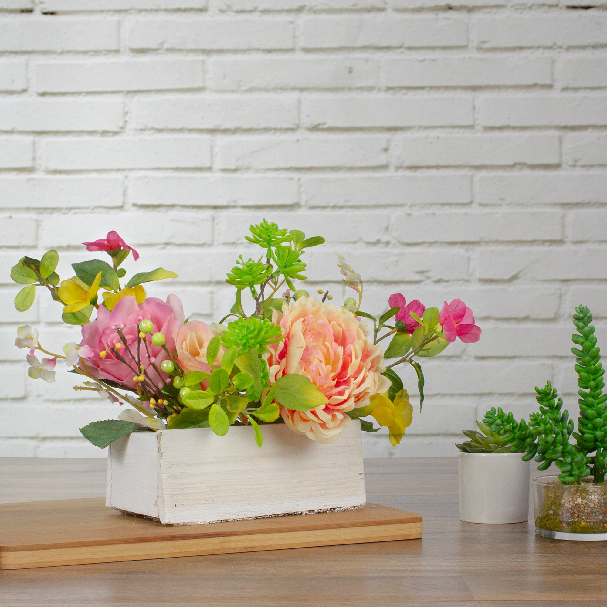 Blush Peony & Yellow Rose 10" Potted Floral Arrangement