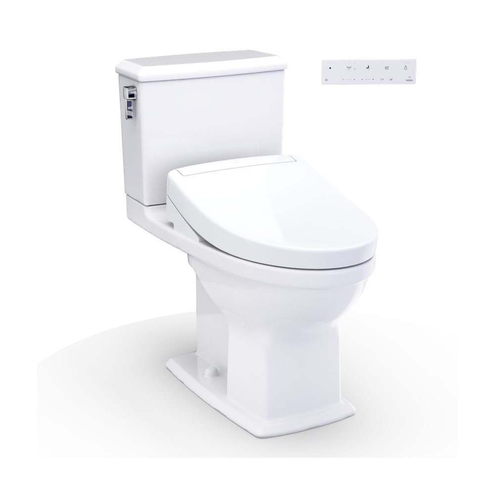 TOTO WASHLET+ Cotton White Elongated Standard height 12-in Rough-In WaterSense 1.28 GPF Soft Close 2-piece Bidet Function Toilet