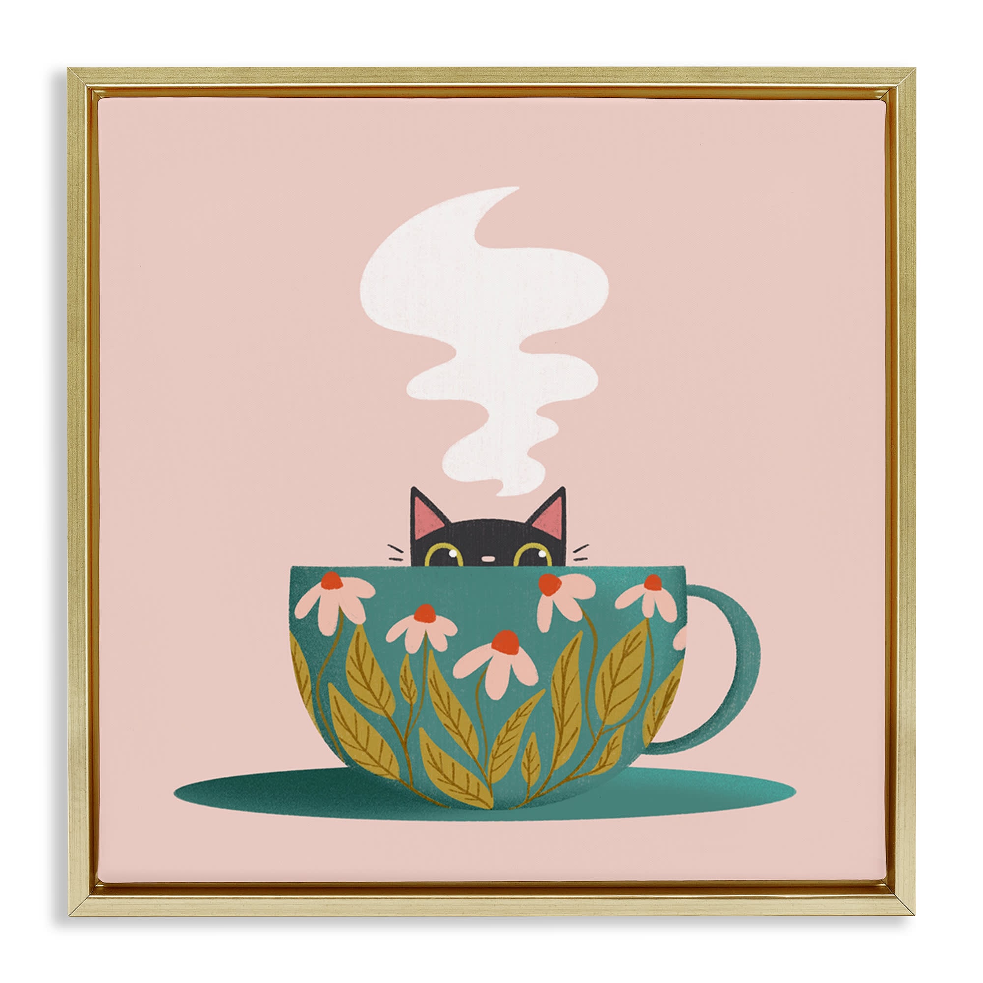 Stupell Industries BT-445-FFG-24X24 Cat Peeking Over Teacup Floating Frame design by Sarah Hickman