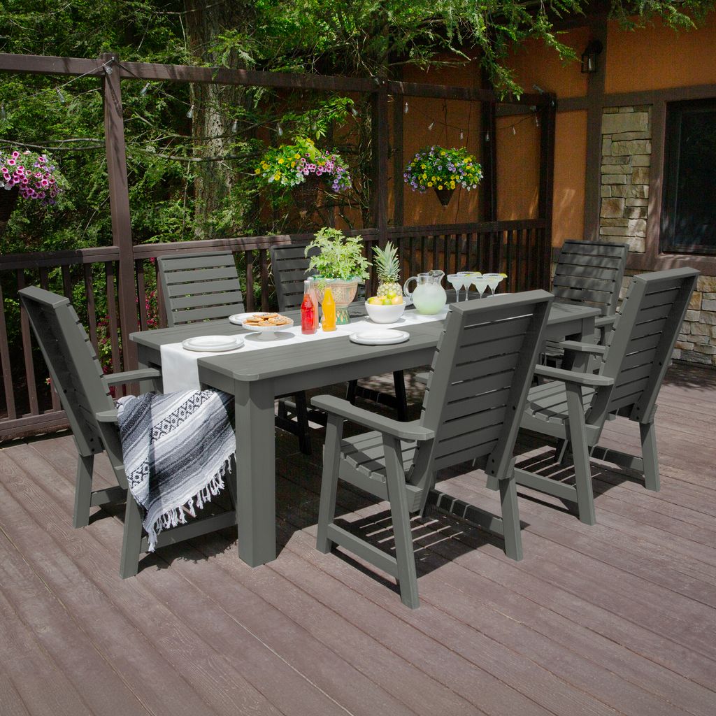 highwood AD-ST7WL1CO5AA-CGE Weatherly 7 -Piece Coastal Teak Patio Dining Set Plastic Rectangle Table with 6 Stationary Chairs