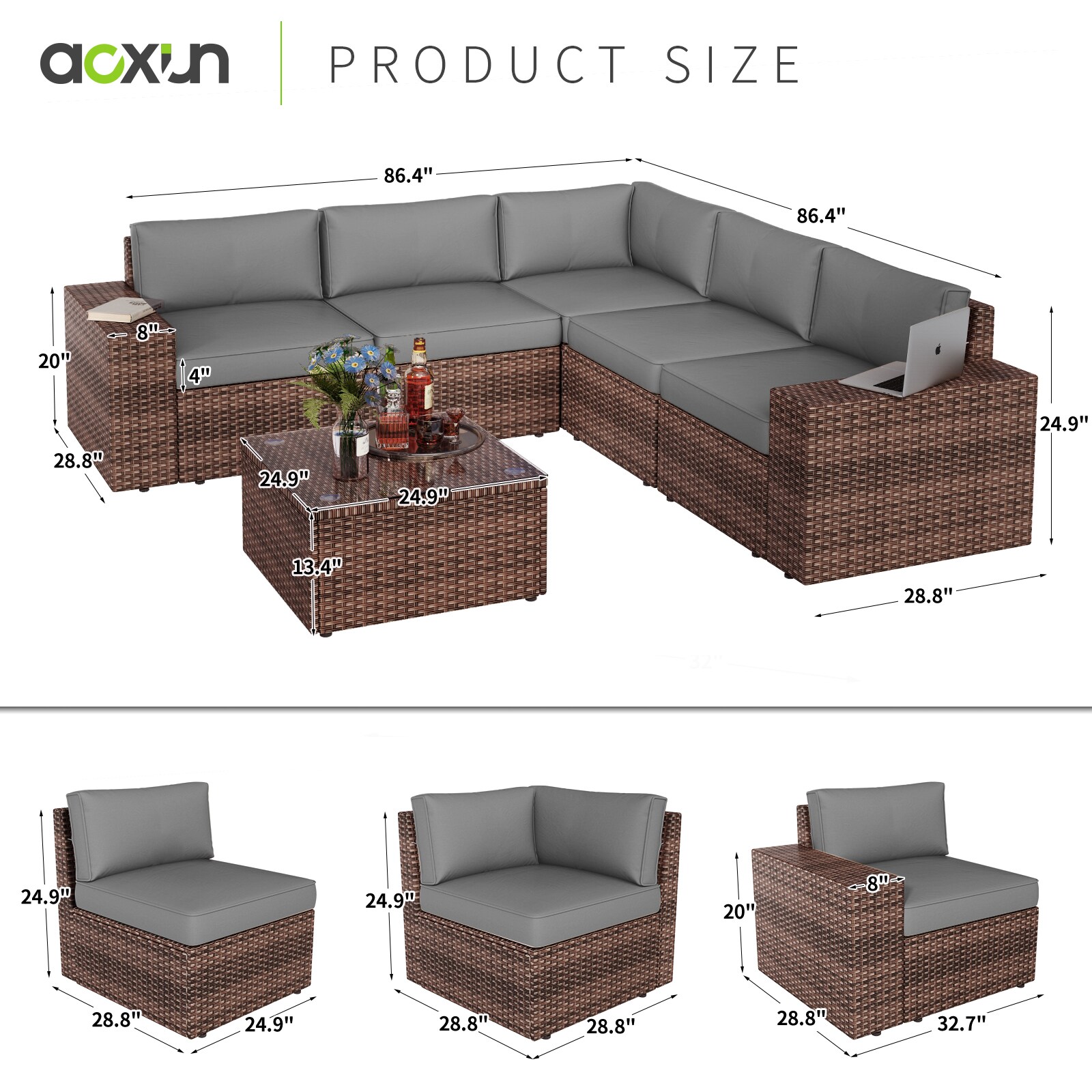 AOXUN G12039RDAB-PCS6 Patio-Conversation-Sets - View #6