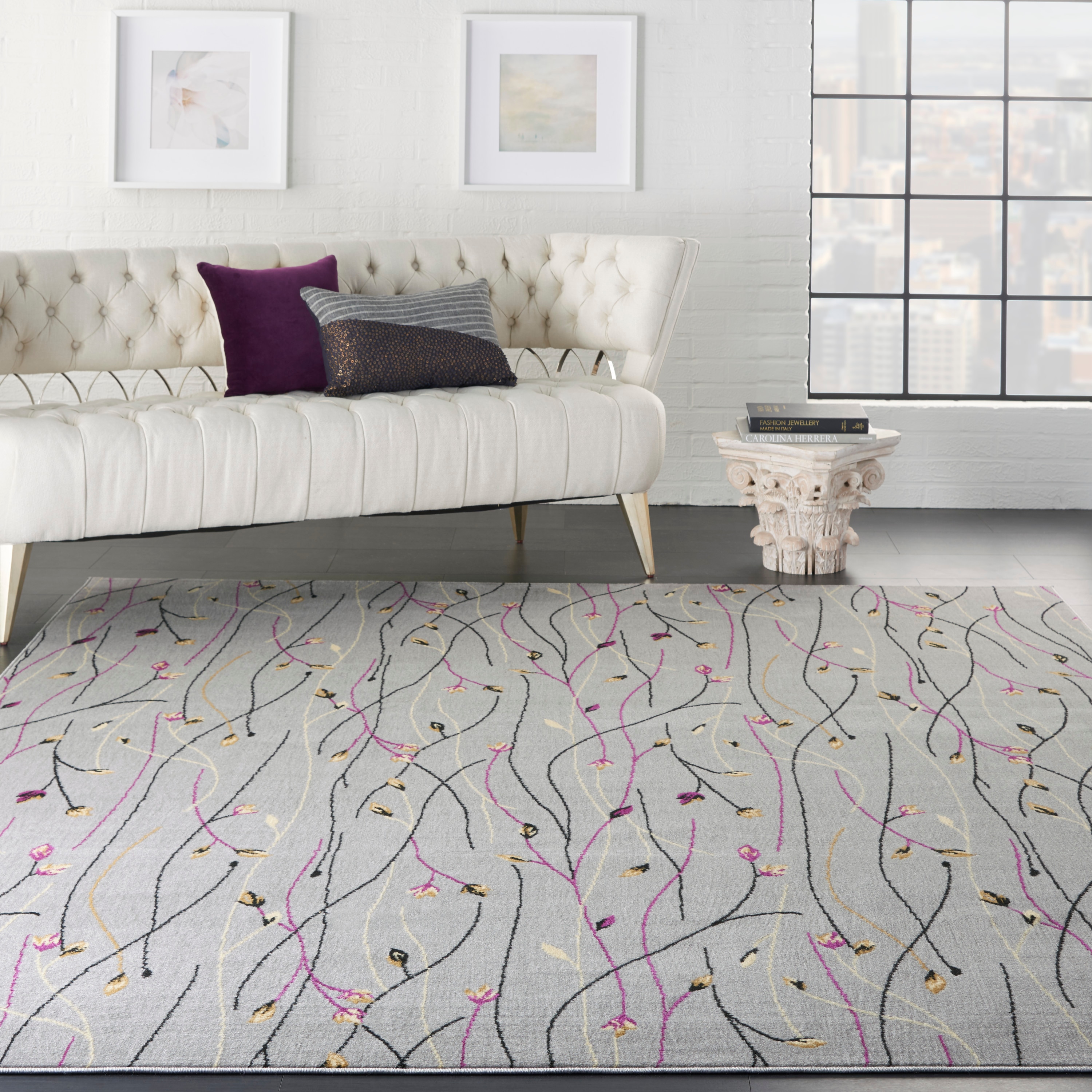 Nourison 99446395191 Grafix 7 x 9 (ft) Loomed Polypropylene Grey Rectangular Indoor Abstract Area rug