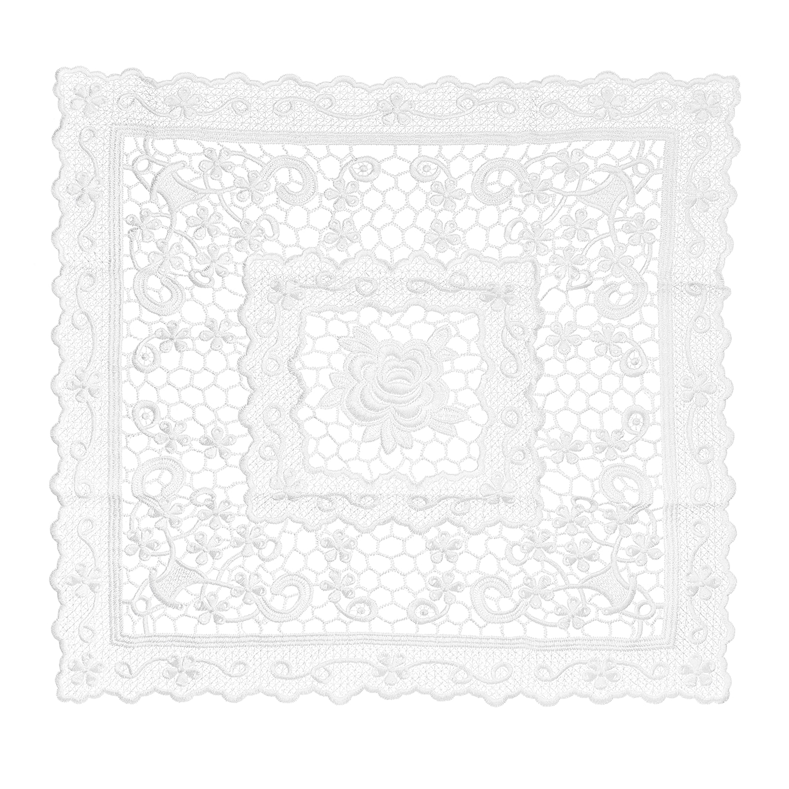 Unique Bargains Retro Lace Placemat 15x15-in Square Embroidered Table Place Mats French Crochet Doilies Coasters Cup Mat for Home Wedding White #S26042300UX5036