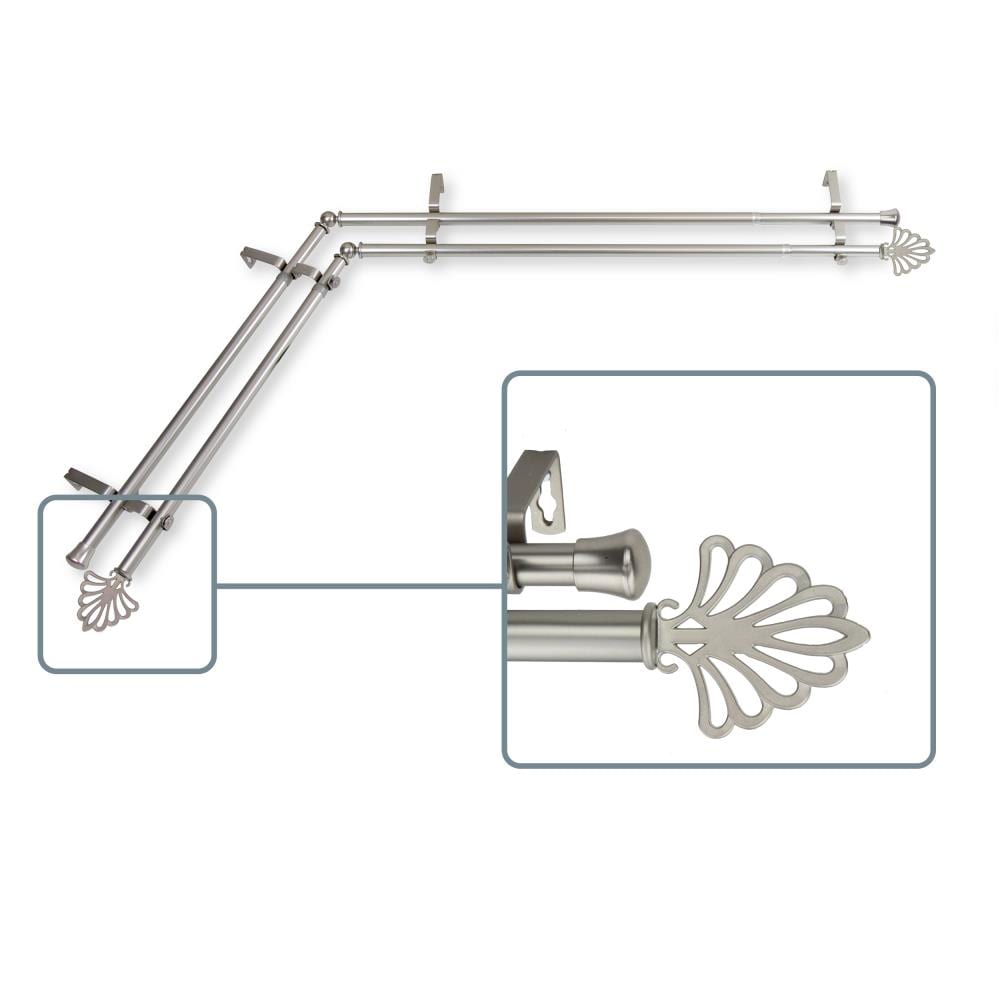 Hart & Harlow L4721-485CR Cluster 13/16-in double 48-in to 84-in Satin nickel Steel Corner curtain rod with Finials