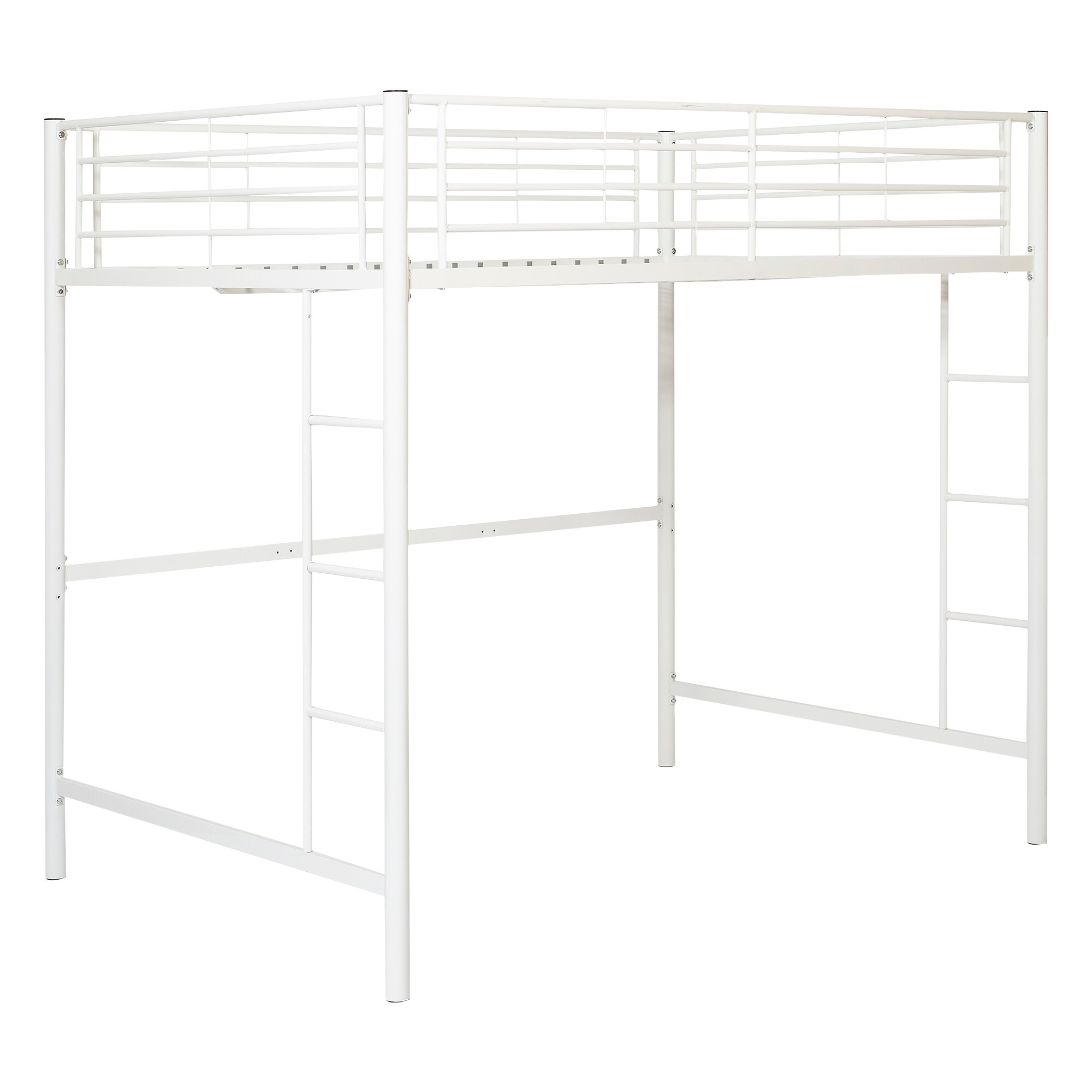 Walker Edison White Full Loft Bed with Built-in Ladder, Trundle and ...