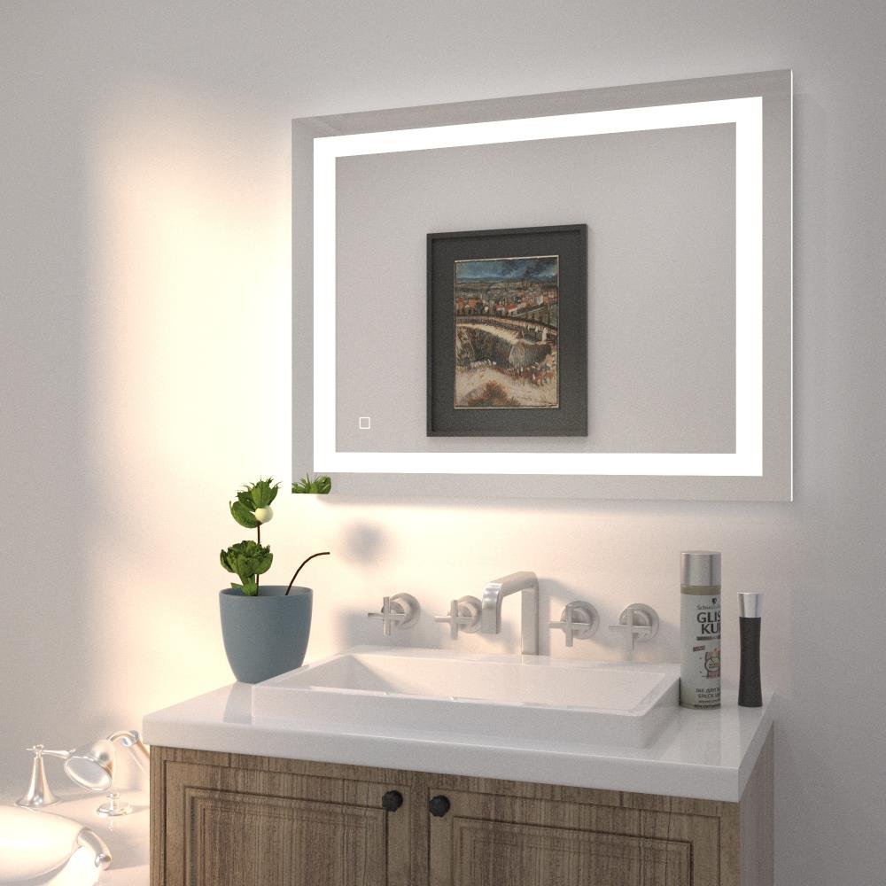 Dimmable Antifog LED Bathroom Mirror Wall Mounted Illuminated Vanity Mirror 36In 