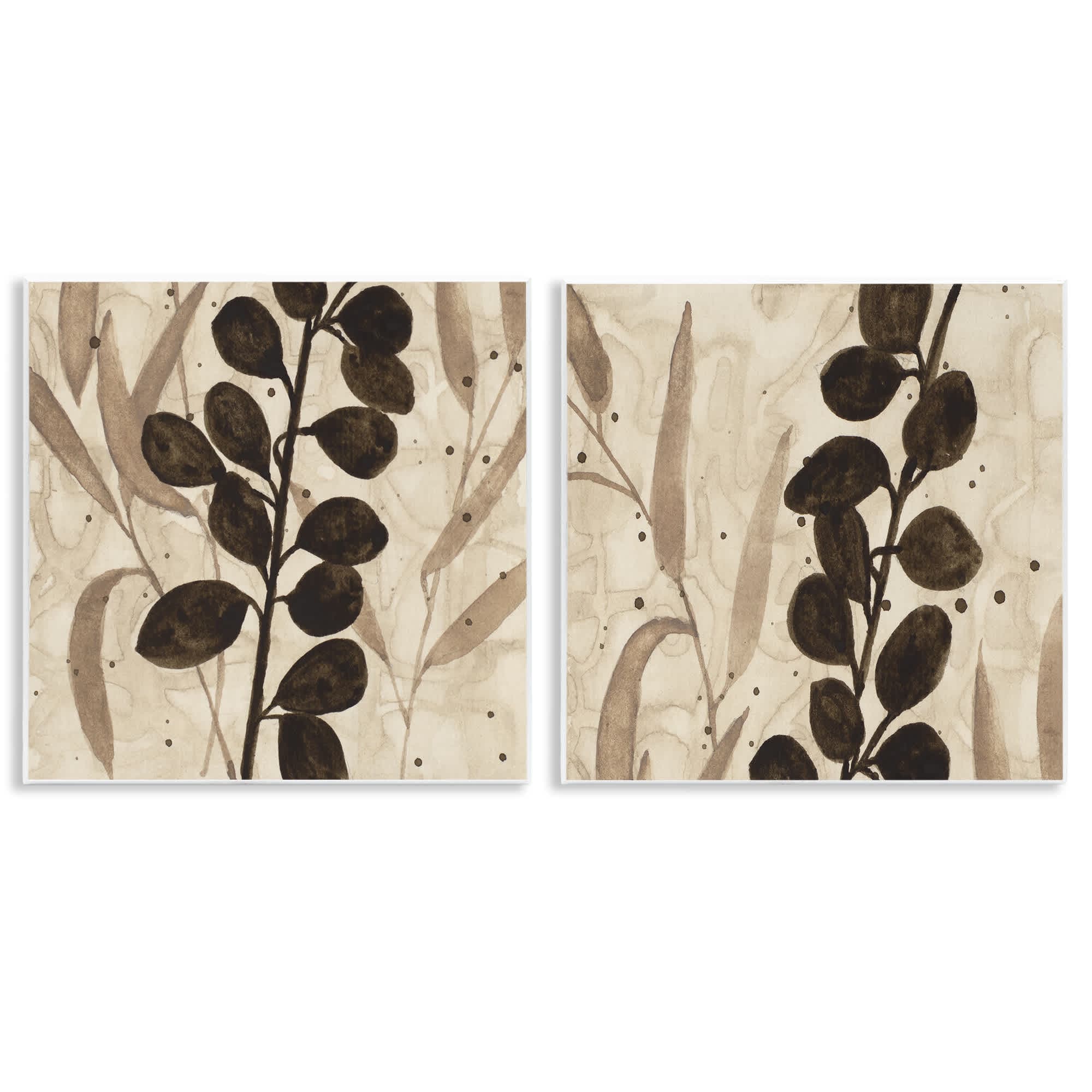 Stupell Industries B2-815-WD-2PC-12X12 Natural Tone Sprouting Leaves 2 Piece Wall Plaque Art Set By Krinlox 12 x 12