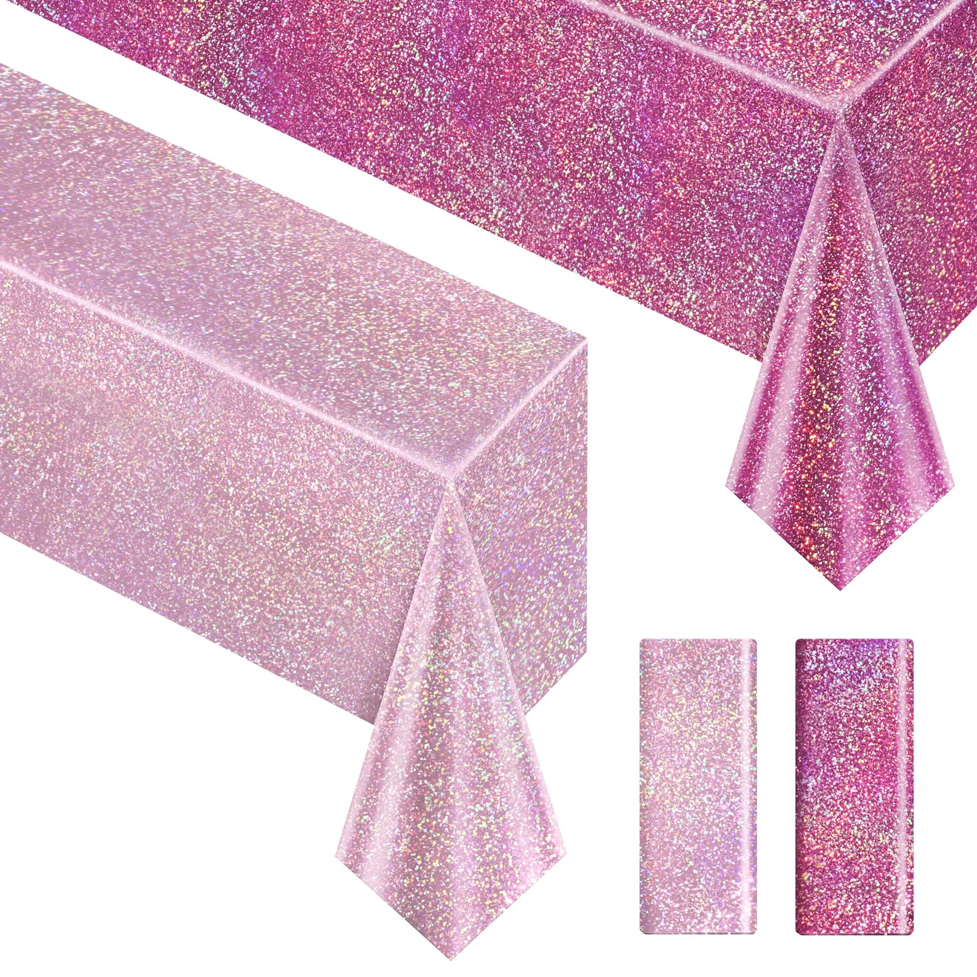 Yichuhaoxi Pink Pale Pink Holographic Tablecloth 40 x 108 Inch Iridescent Plastic Table Cover for Birthday Party Baby Shower Bachelorette Party Waterproof