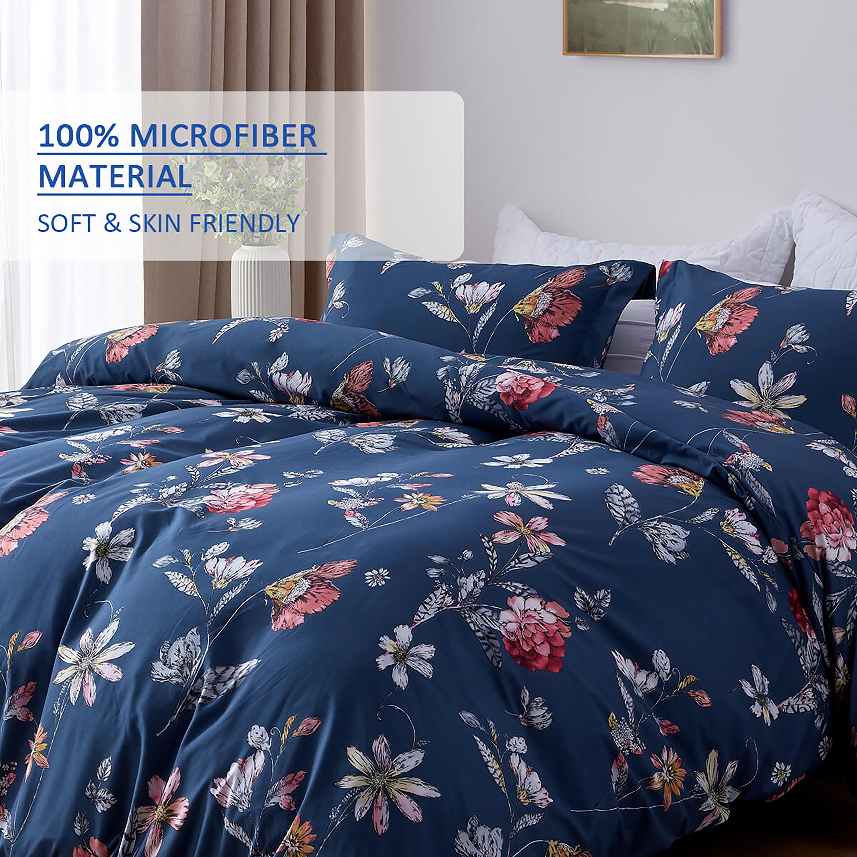 SunStyle Home 3-Piece Flower Blue King Duvet Cover Set in the