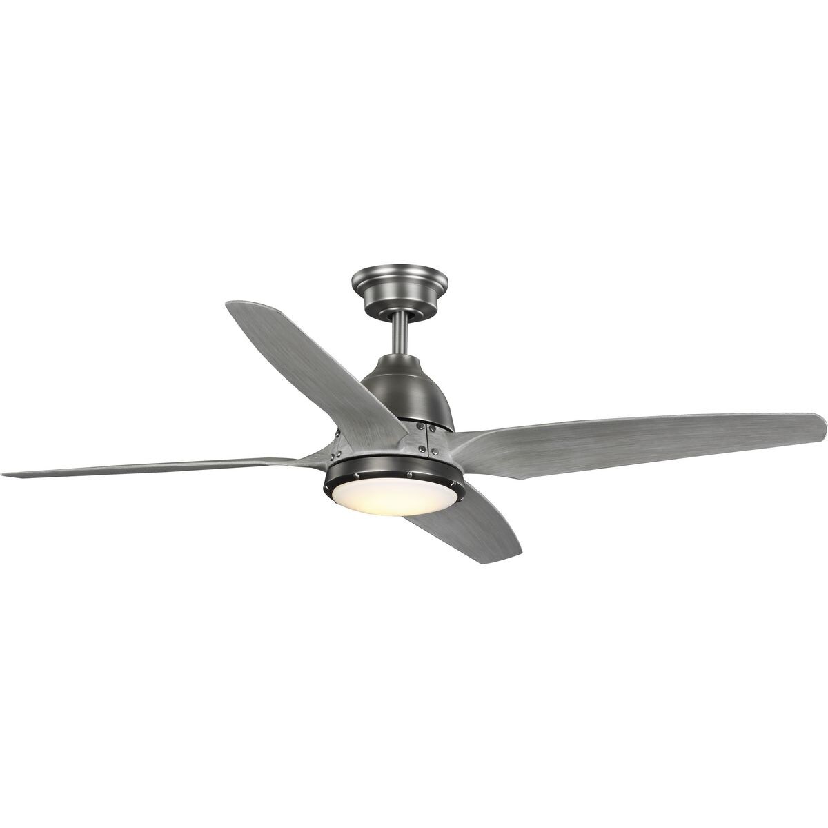 Progress Lighting P250009-081-30 Alleron 56-in Antique Nickel Integrated LED Indoor/Outdoor Propeller Ceiling Fan with Light and Remote (4-Blade)