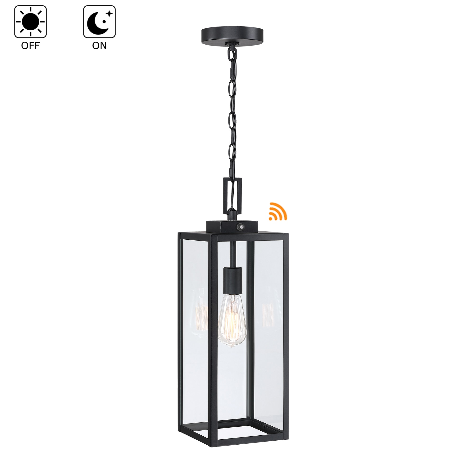 Matte Black Outdoor Hanging Lantern with Clear Glass Shade