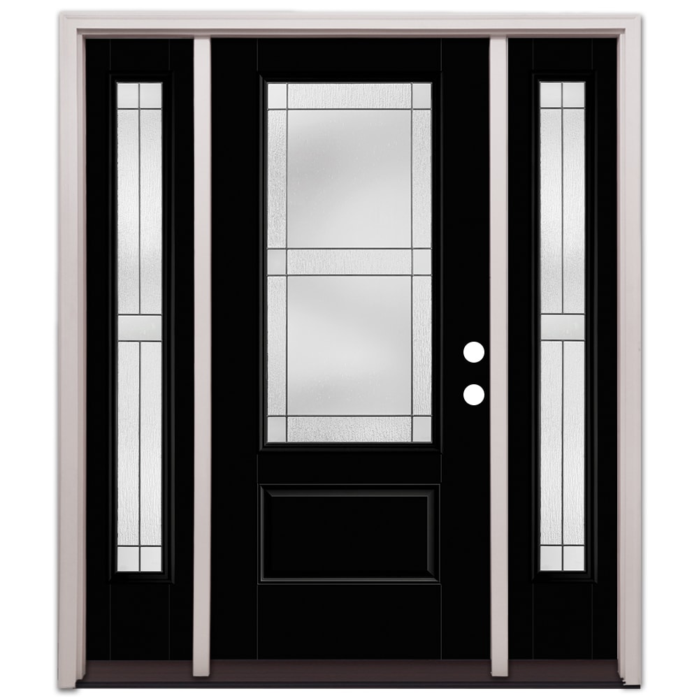 Therma-Tru TT652134SOS Grid Entry Door 68-in x 80-in x 6-9/16-in Fiberglass 3/4 lite Left-hand inswing Black Painted Prehung Front Door with Sidelights with Brickmould Insulating core