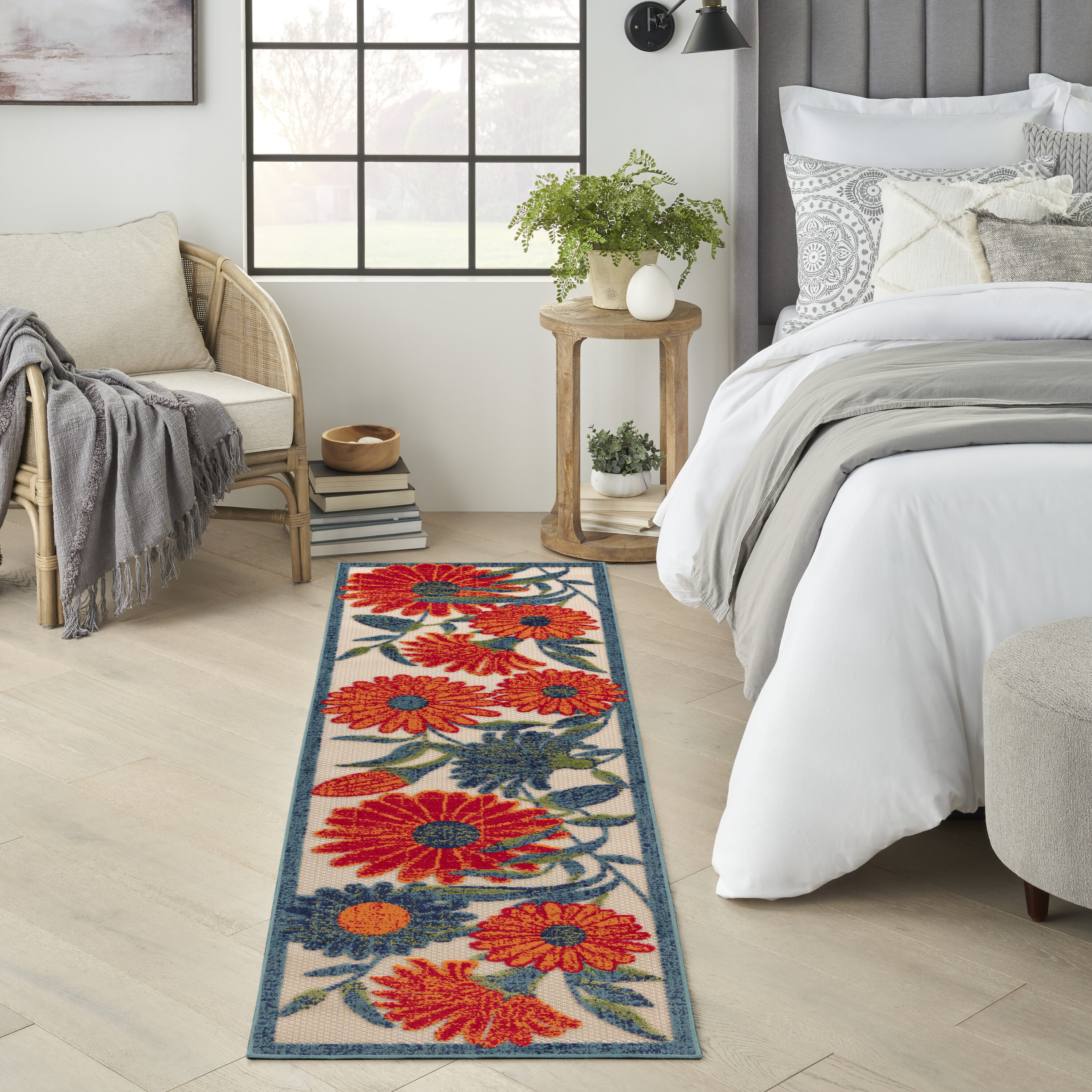 Nourison Home 099446952646 2 x 6 (ft) Loomed Polypropylene Ivory Multicolor Rectangular Indoor/Outdoor Floral/Botanical Runner rug