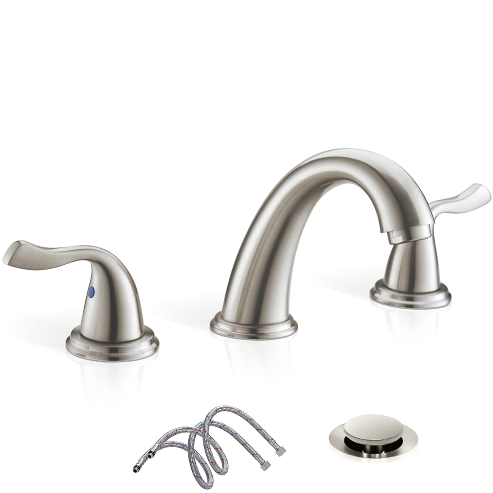 Phiestina LWBF03008-B07-GBN Brushed Nickel Widespread 2-handle Low-arc Commercial/Residential Handle Bathroom Sink Faucet with Drain