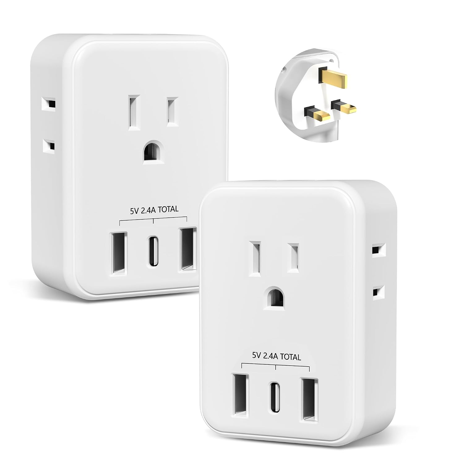 LENCENT 2-Pack US to Type G UK Plug Adapter with 4 AC Outlets 2 USB-C Ports and 1 USB-A Port for Travel to UK Ireland Dubai Singapore Hong Kong
