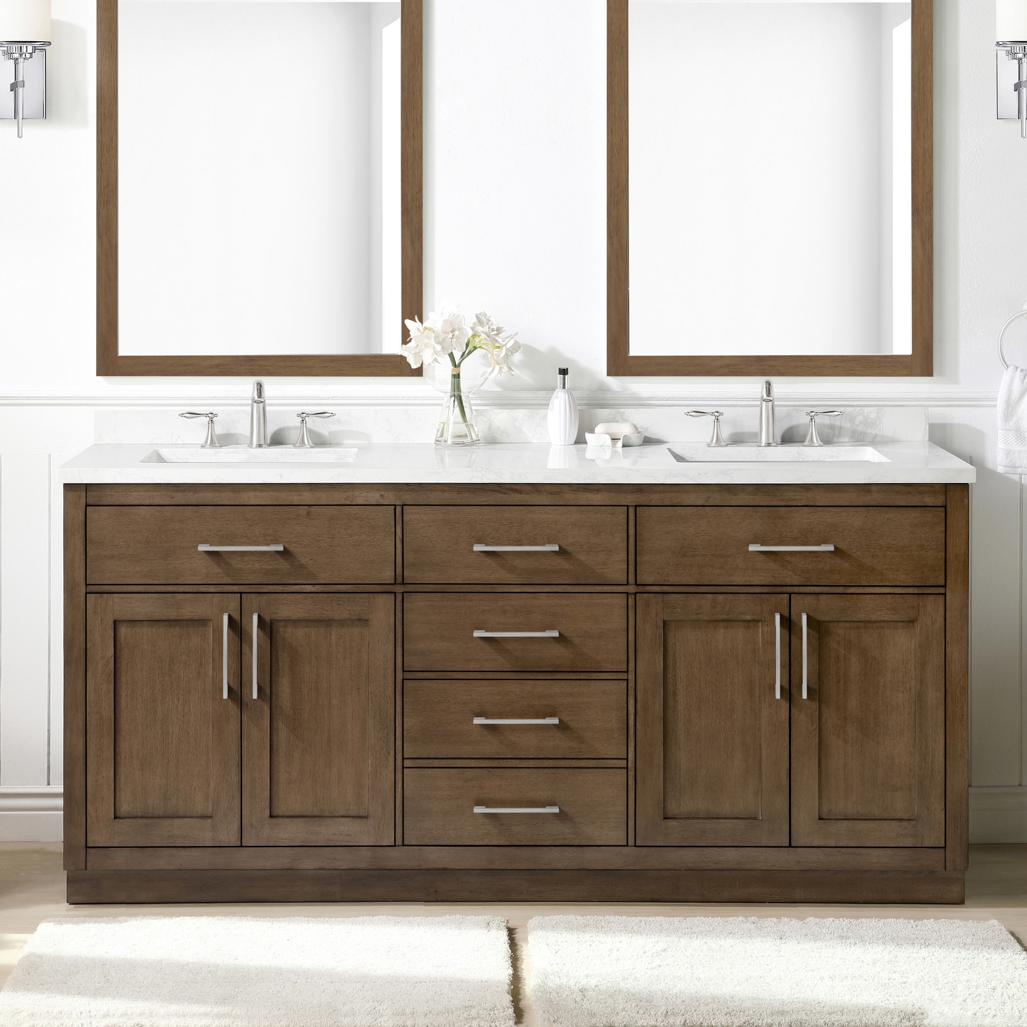 OVE Decors 15VVAR-ATHE72-059 Athea 72-in Almond latte Undermount Double Sink Bathroom Vanity with White Engineered Stone Top