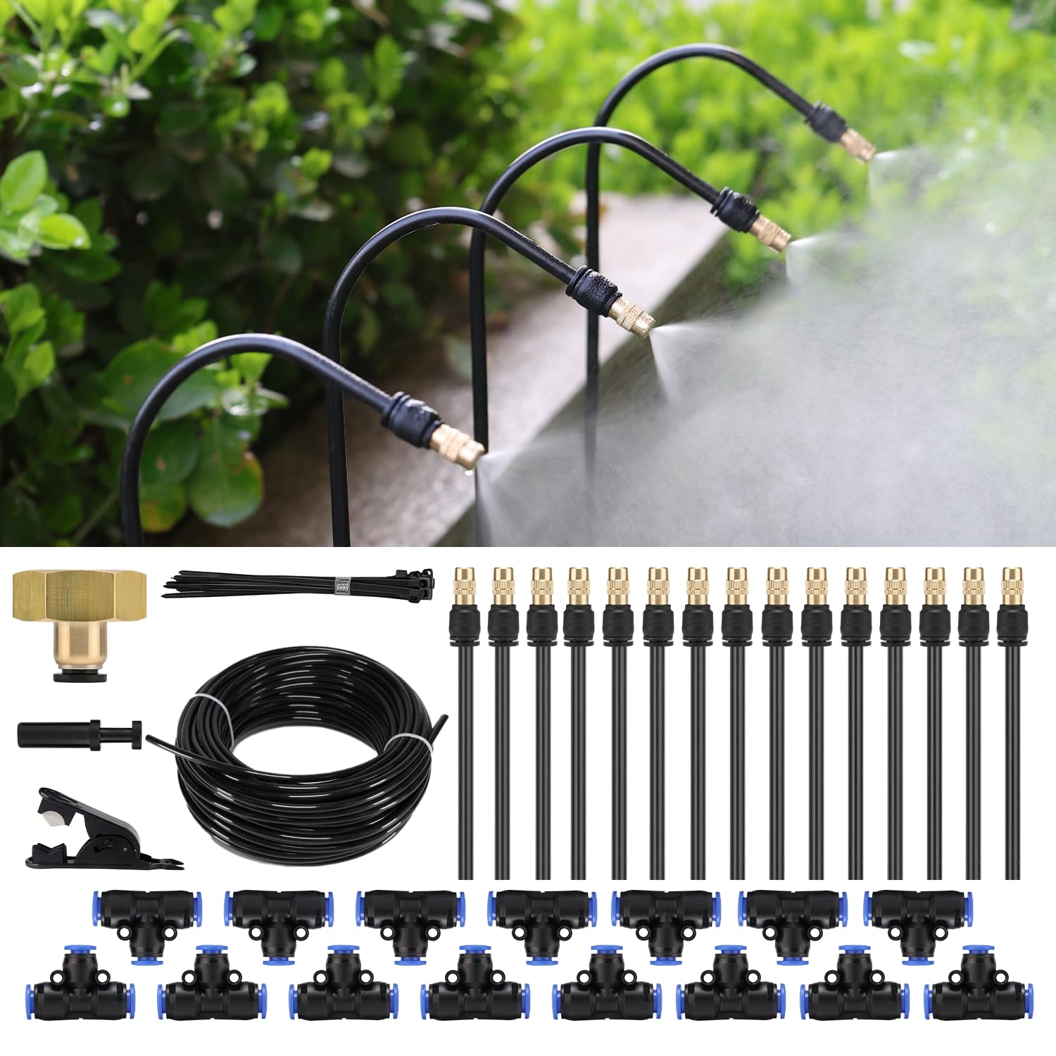KIWDZFU  50FT Drip Irrigation System Complete Garden Watering Kit with Rust Proof Copper Nozzles UV Stabilized Flexible Hose for Lawn Greenhouse