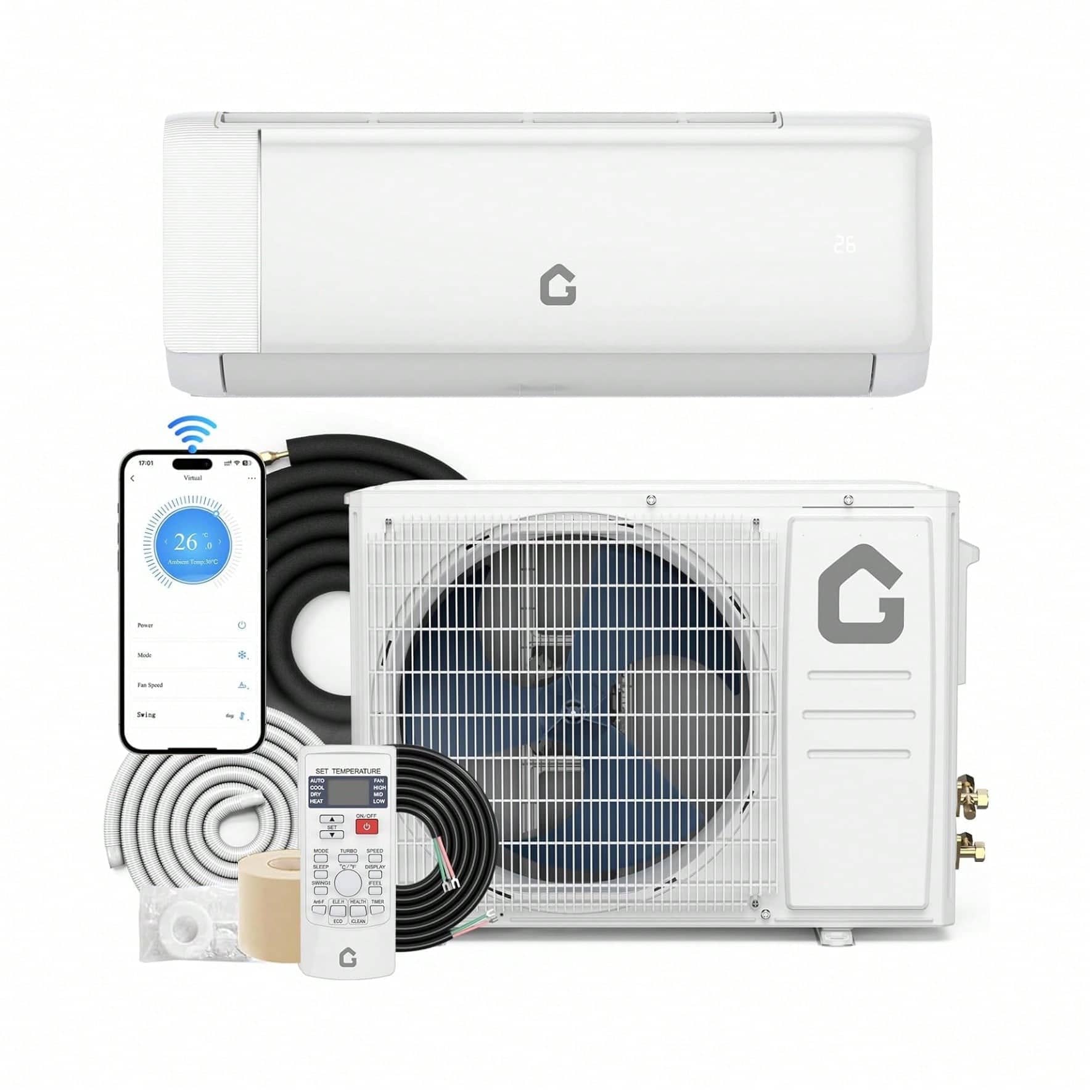 WhizMax BY-PHO-161IDQ1A 18000BTU 230V SEER2 19 Mini Split Air Conditioner Energy Efficient Ductless Inverter System With WiFi Remote Control and Easy Installation Kit For Rooms Up To 1250 Sq.Ft