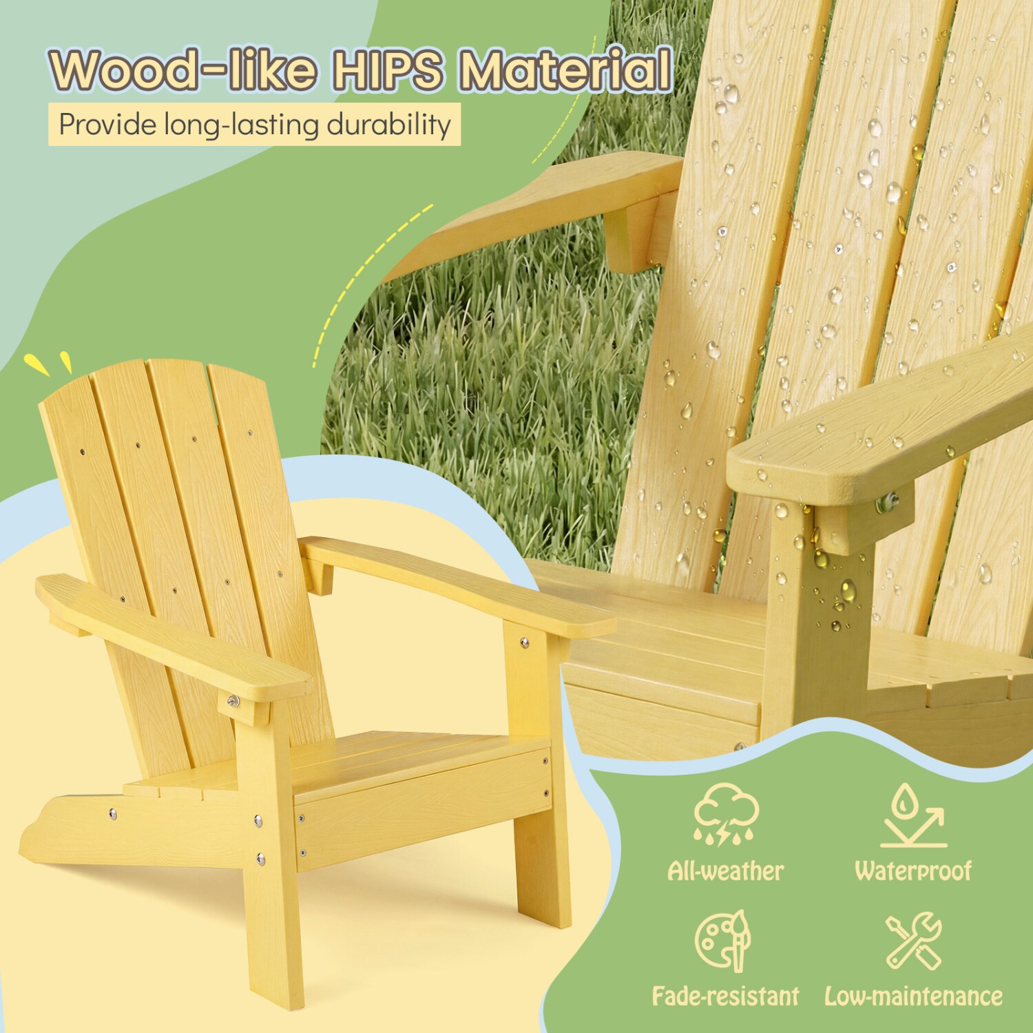 Slickblue Kids Adirondack Chair 22 in H Outdoor Patio Chair with