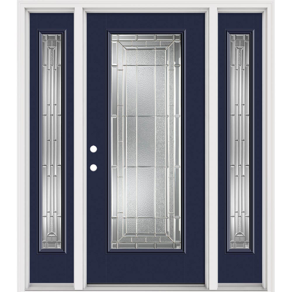 Masonite 631251 Sequence 64-in x 80-in x 4-9/16-in Fiberglass Full lite Right-hand inswing Eclipse Painted Prehung Slab Front Door with Sidelights with Brickmould Insulating core