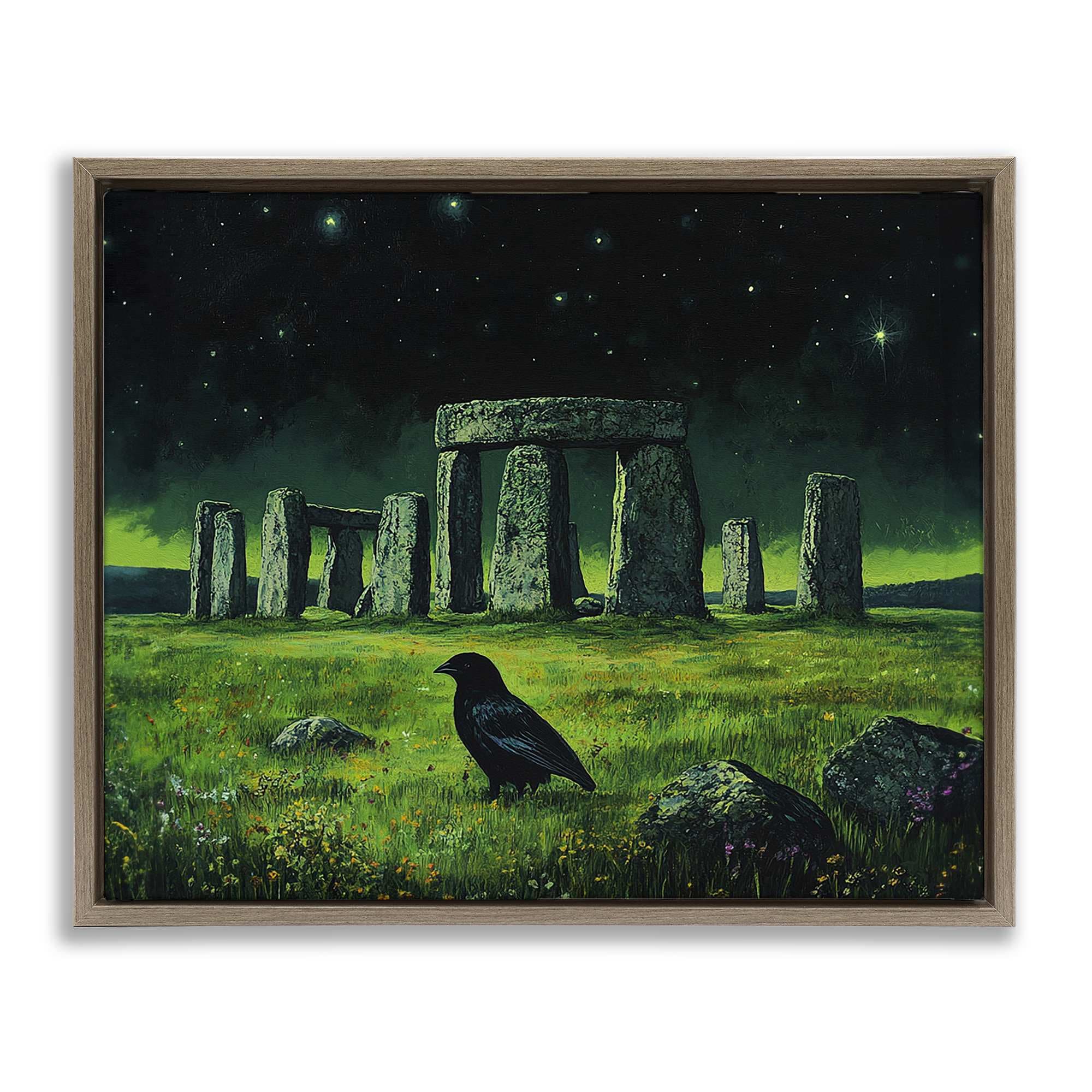 Stupell Industries BT-281-FFE-16X20 Crow and Stonehenge at Night Floating Frame design by Tom Crehan