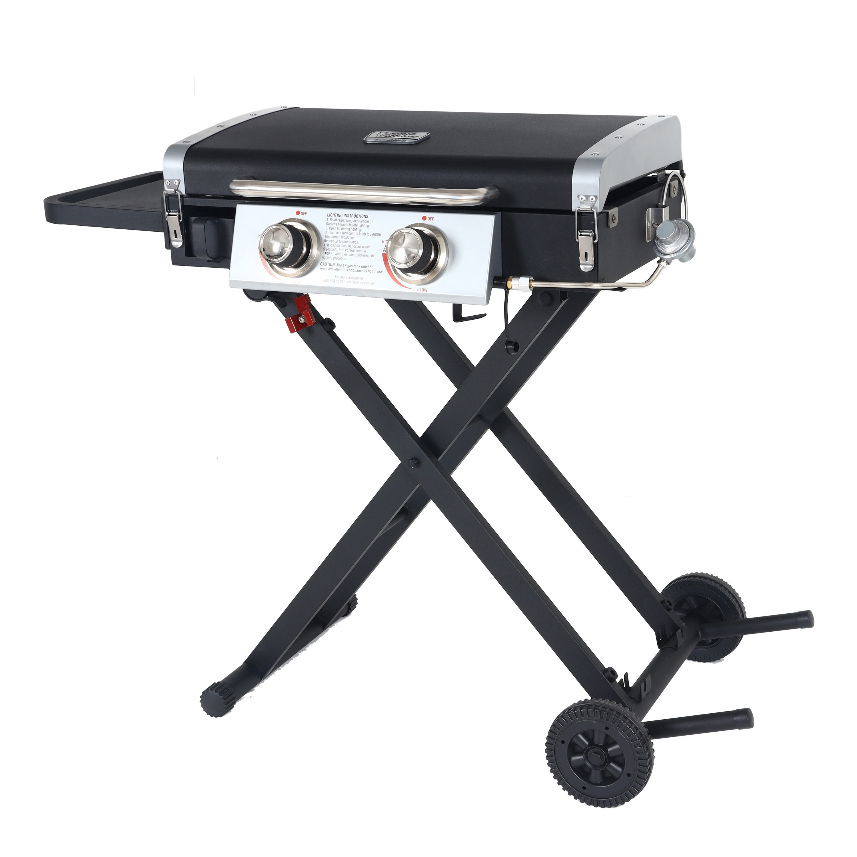 Razor Griddle GGC2030M 25 Inch Outdoor 2 Burner Portable LP Propane Gas  Grill Griddle with Top Cover, Wheels, & Storage Shelf for BBQ Cooking, Black