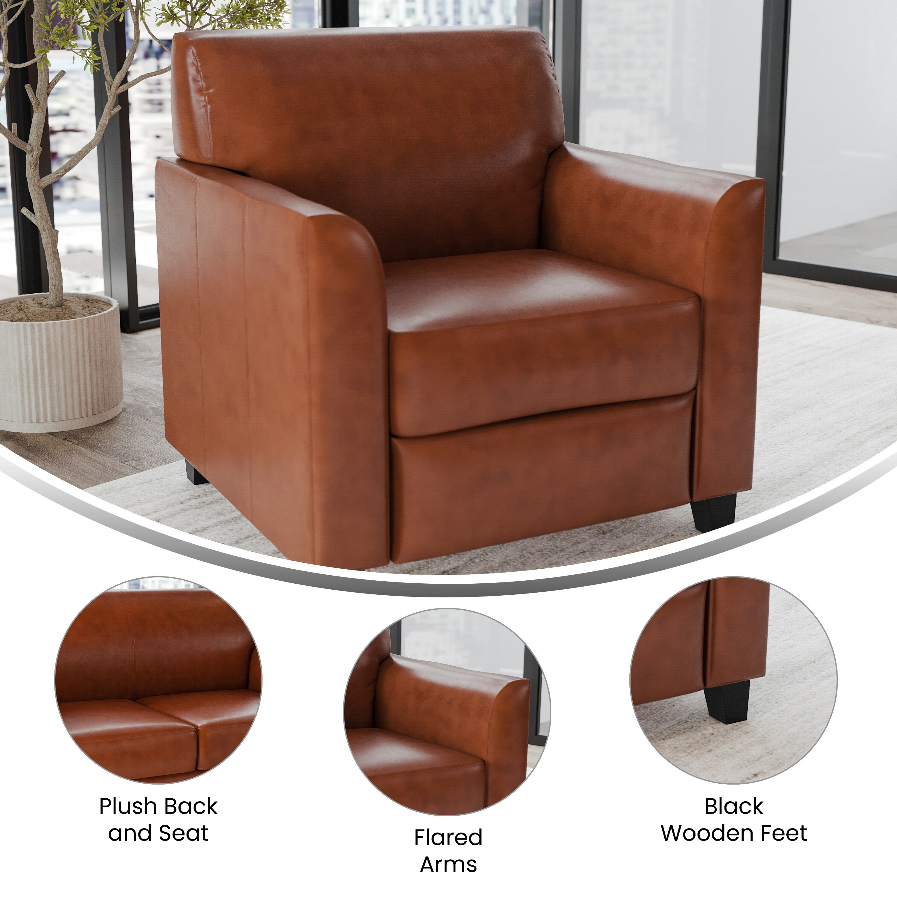 Cognac LeatherSoft Modern Reception Chair with Hardwood Frame