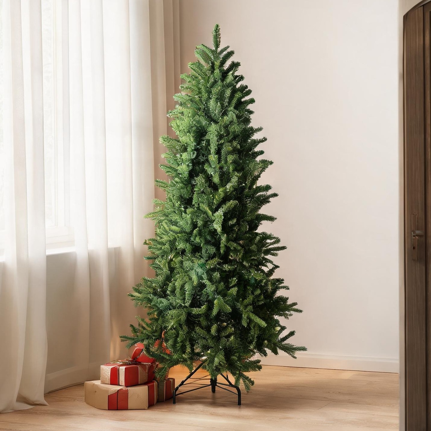 Watnature 6-Foot Green-Toned Artificial Christmas Tree with Corded Electric and PE/PVC Hybrid Construction