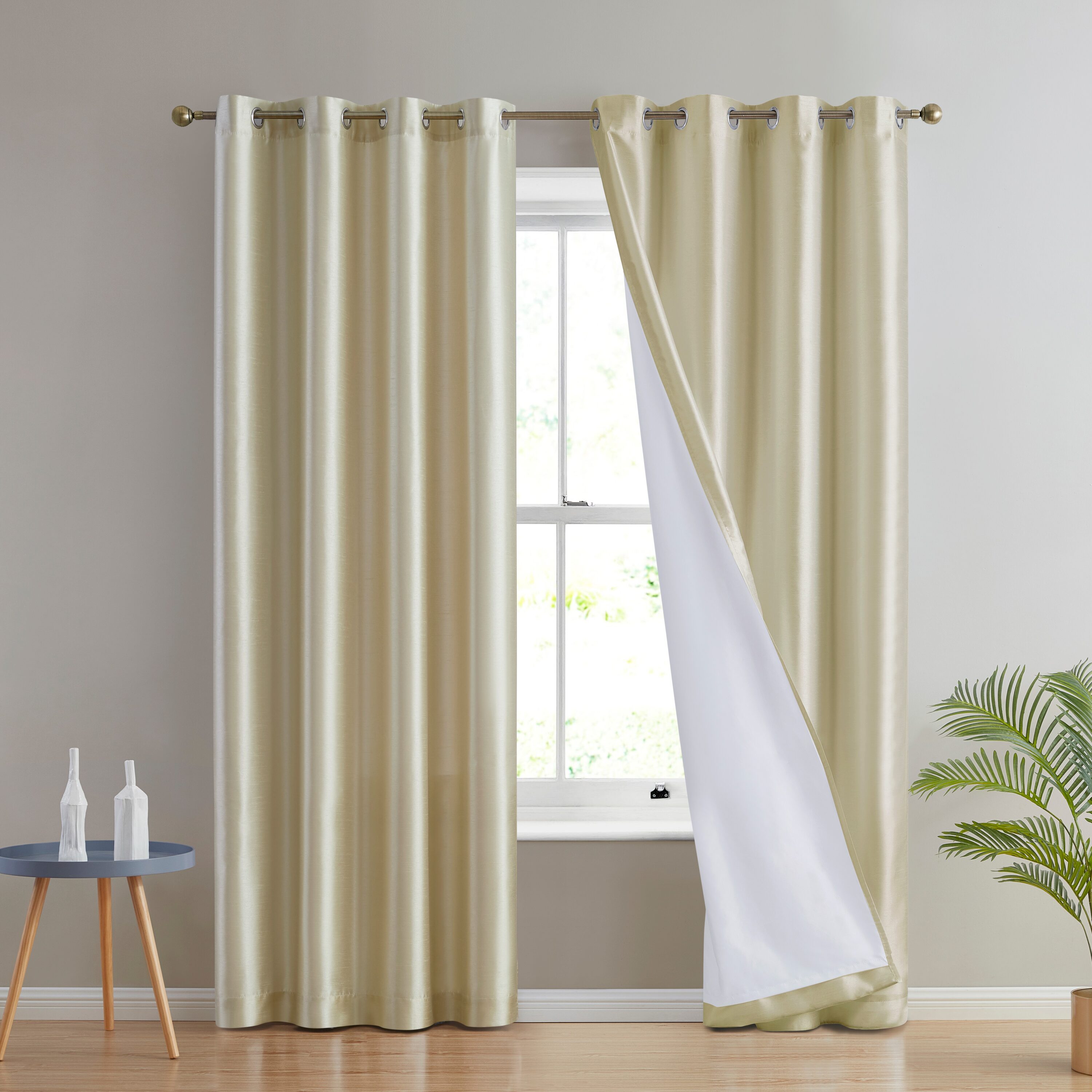 HLC.me JFFRSN-96BEIG 96-Inches Beige Semi-sheer Interlined Grommet Curtain panel pair
