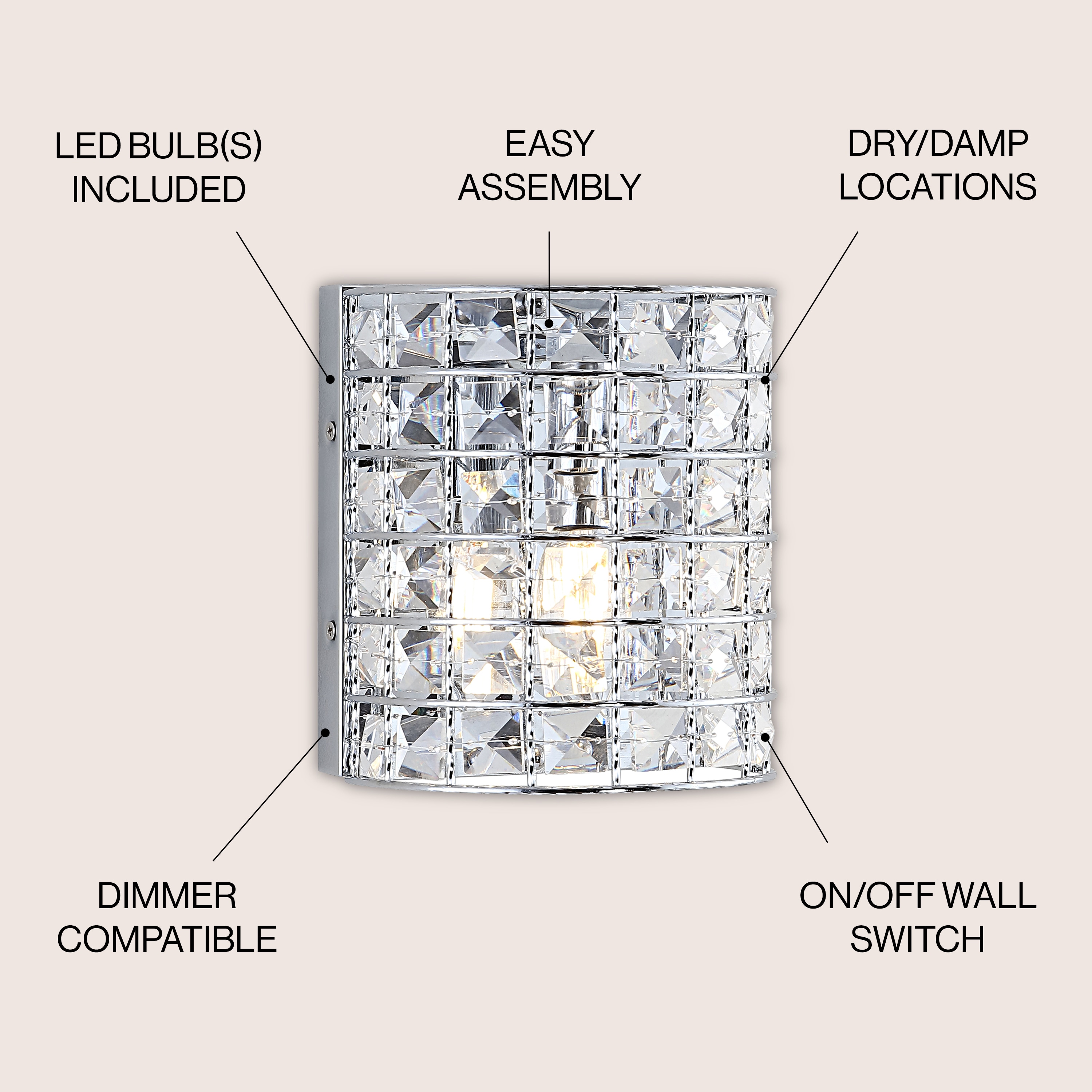 Clara Deco 6.25" Chrome Crystal Glam LED Vanity Light