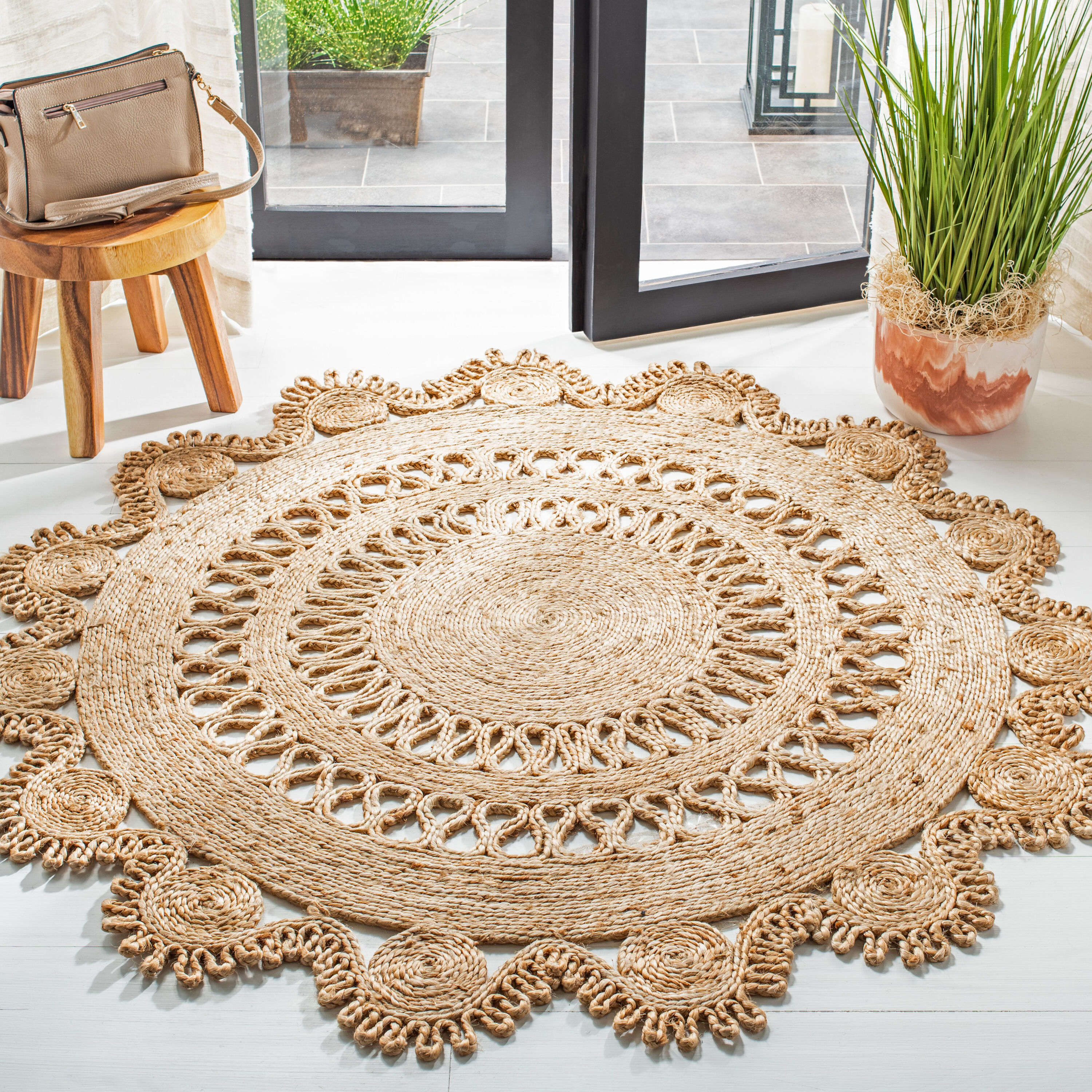  Natural Fiber 170 Natural Bohemian 3ft x 3ft Round Rug