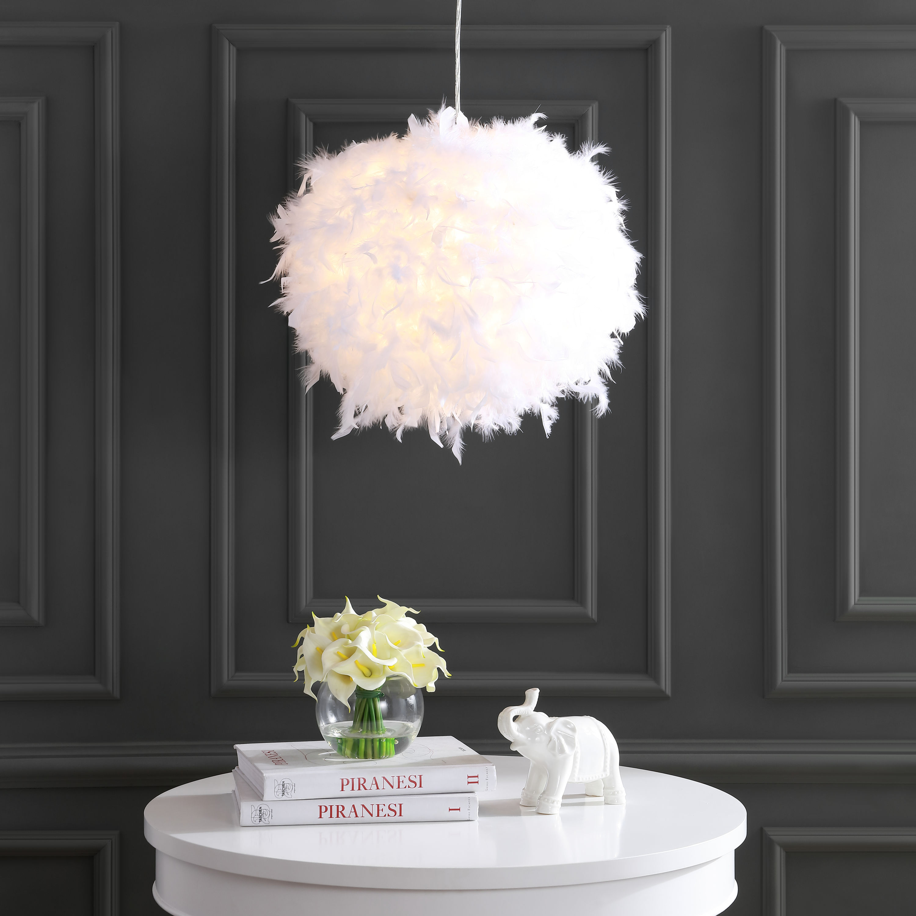 Stork 19" White Iron LED Adjustable Drum Pendant Light