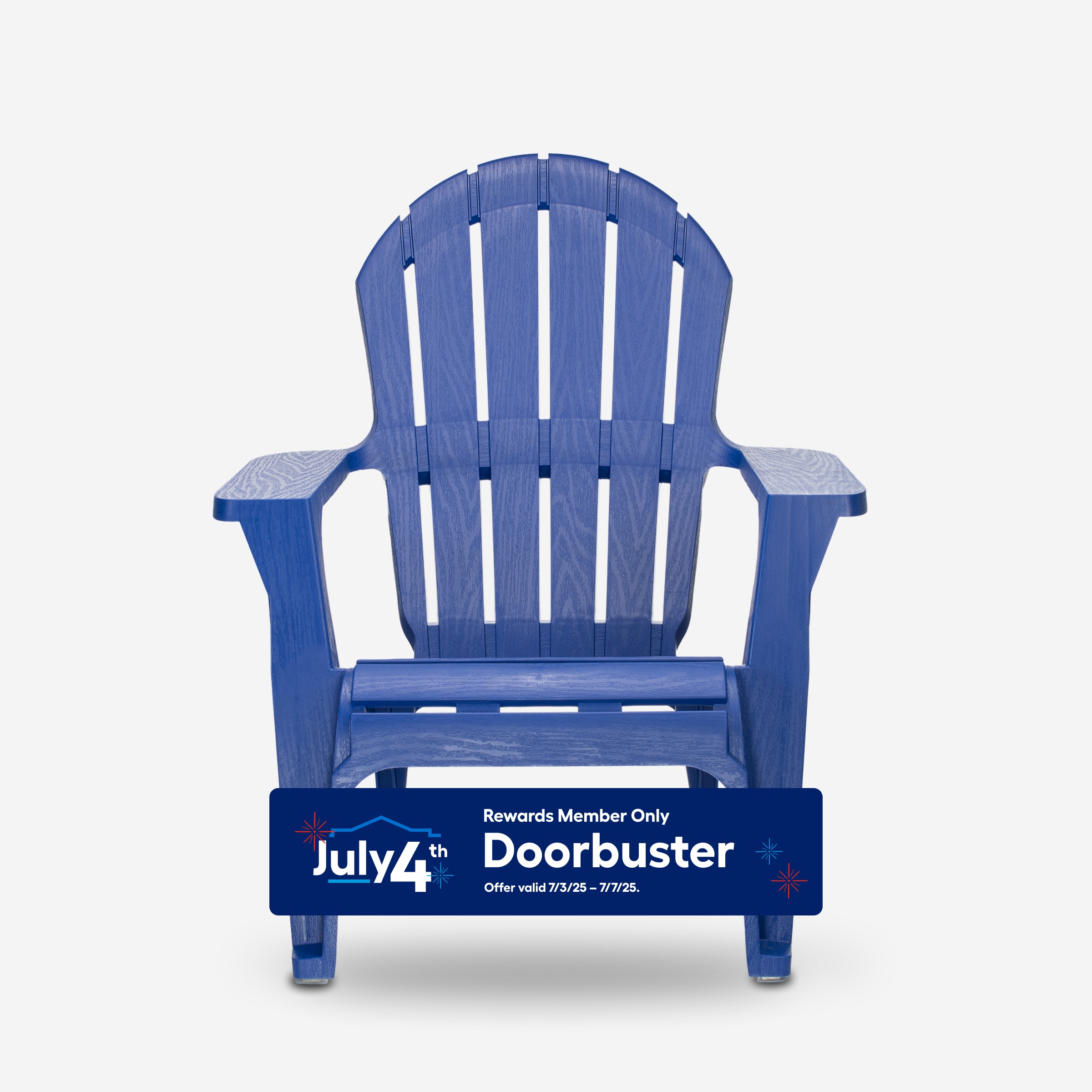 Style Selections 999-5003 Patio Conversation Stackable Blue Resin Frame Stationary Adirondack Chair with Solid Seat