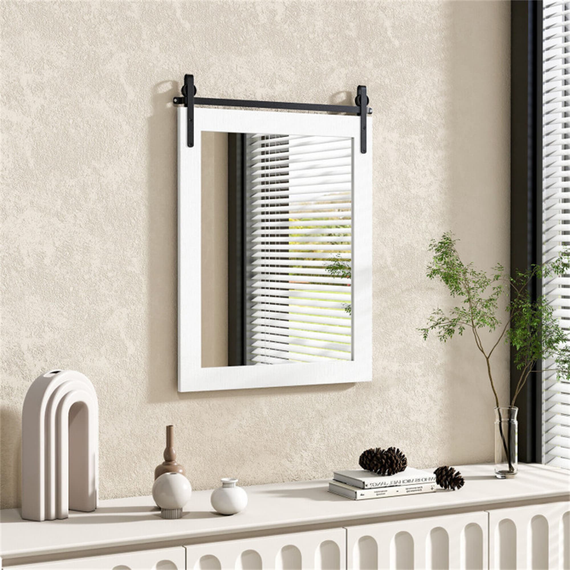 BABOOM BOM-10057WH-CO Wall Mounted Bathroom Mirror 22-in x 30-in Framed Rectangle Bathroom Vanity Mirror ( Black+White )