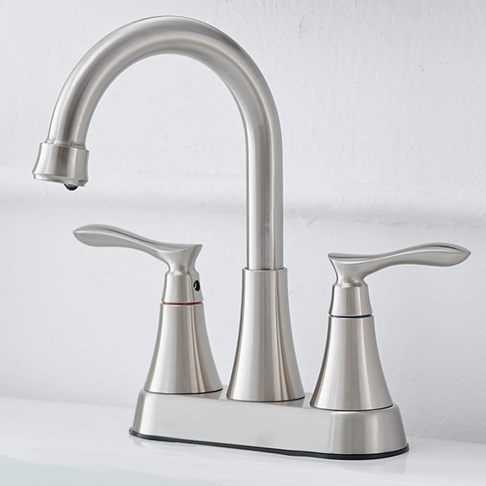 BWE A-92014-N Urban Stream Brushed Nickel 4-in centerset 2-handle High-arc Commercial/Residential Handle Bathroom Sink Faucet with Drain