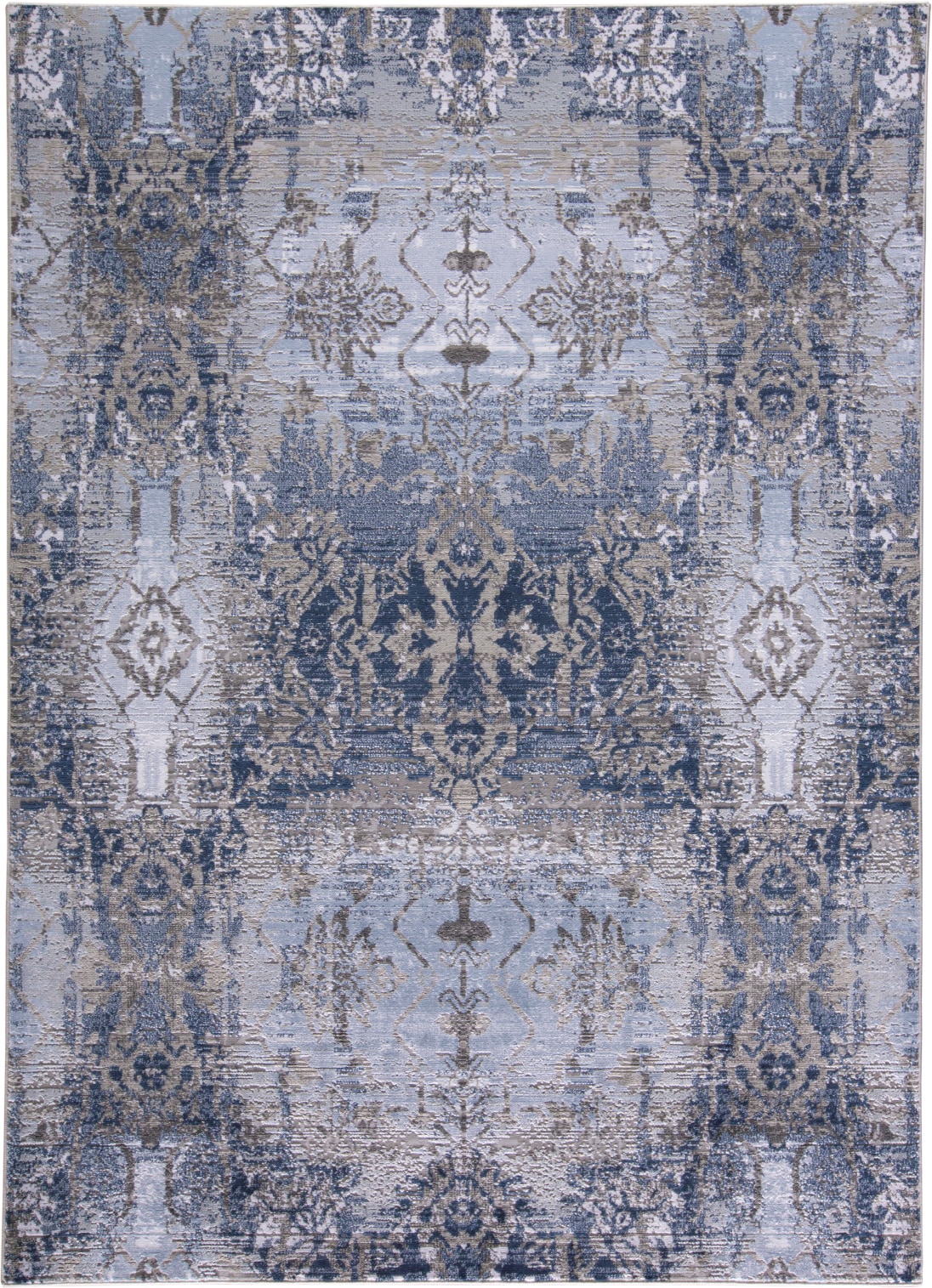 Gaspar Blue and Gray Abstract Synthetic Area Rug 5'2" x 7'2"